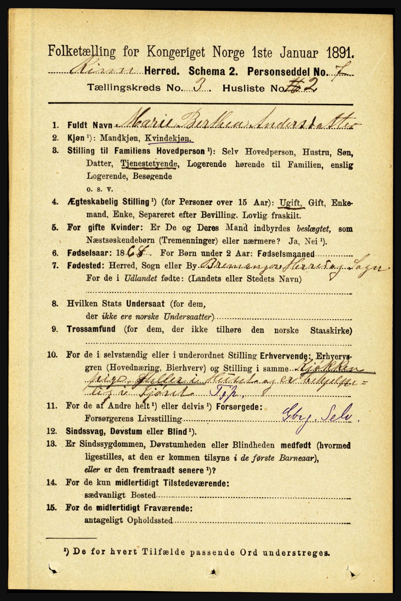 RA, 1891 census for 1437 Kinn, 1891, p. 953