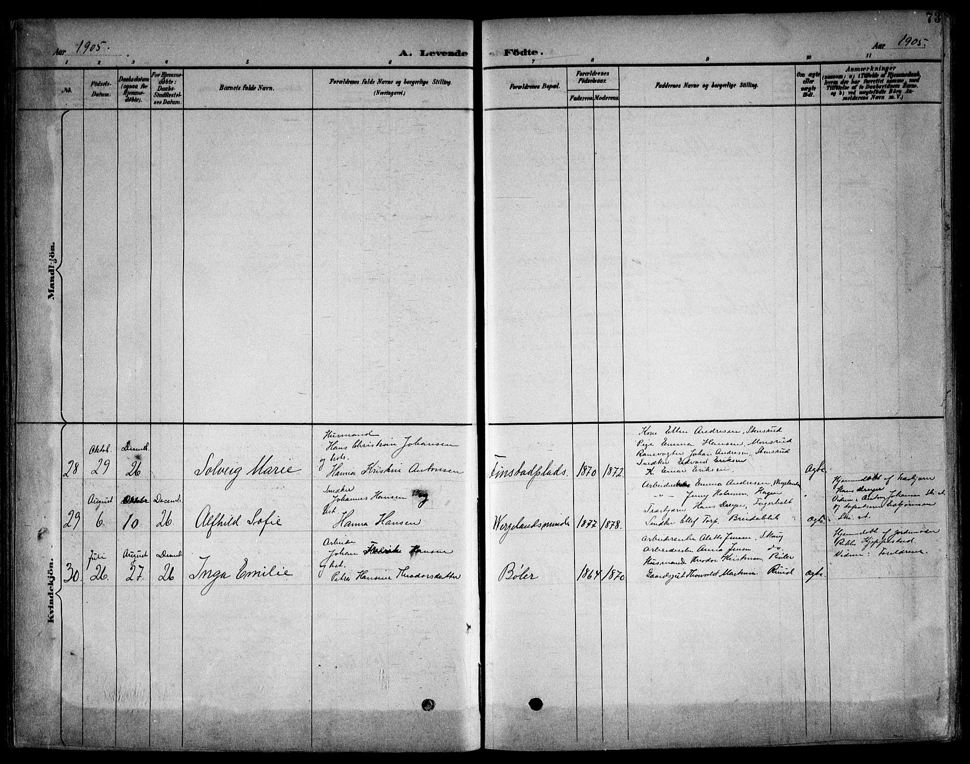 Kråkstad prestekontor Kirkebøker, AV/SAO-A-10125a/F/Fb/L0002: Parish register (official) no. II 2, 1893-1917, p. 73