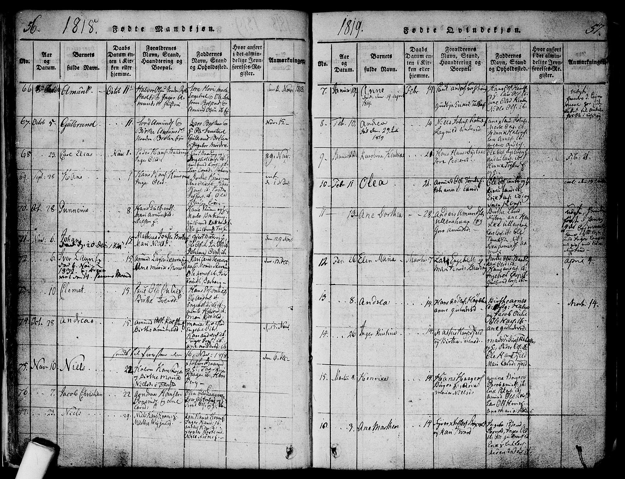 Nes prestekontor Kirkebøker, SAO/A-10410/F/Fa/L0005: Parish register (official) no. I 5, 1815-1835, p. 56-57