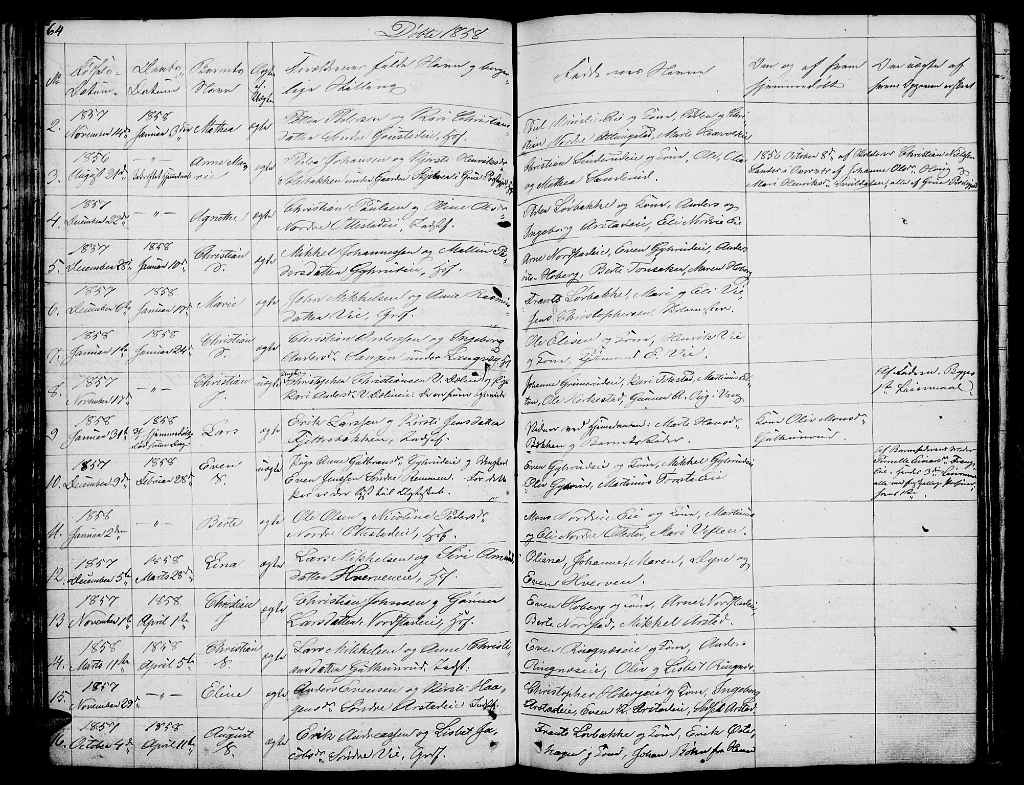 Stange prestekontor, AV/SAH-PREST-002/L/L0002: Parish register (copy) no. 2, 1838-1879, p. 64