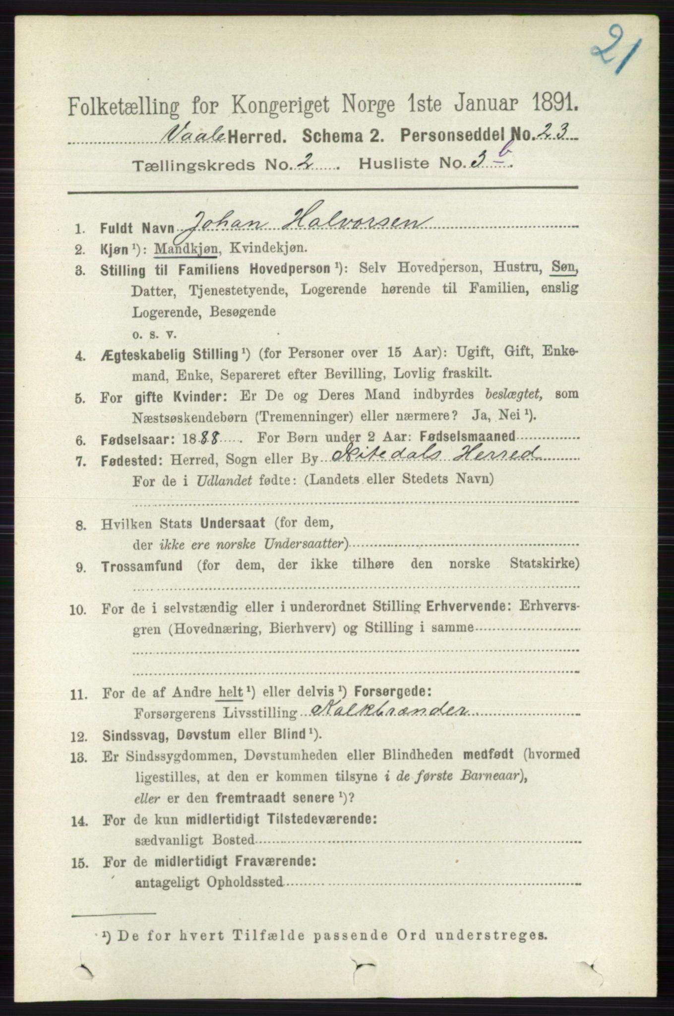 RA, 1891 census for 0716 Våle, 1891, p. 477