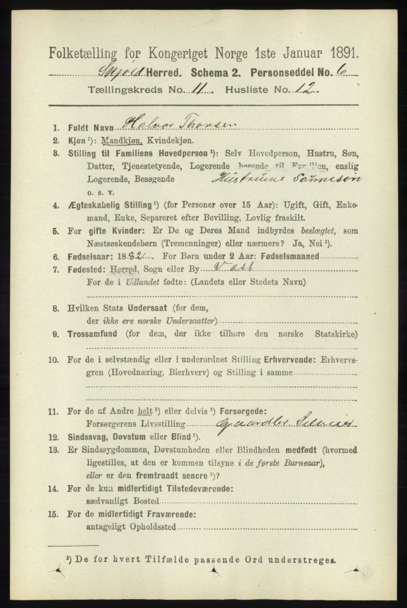 RA, 1891 census for 1154 Skjold, 1891, p. 2126