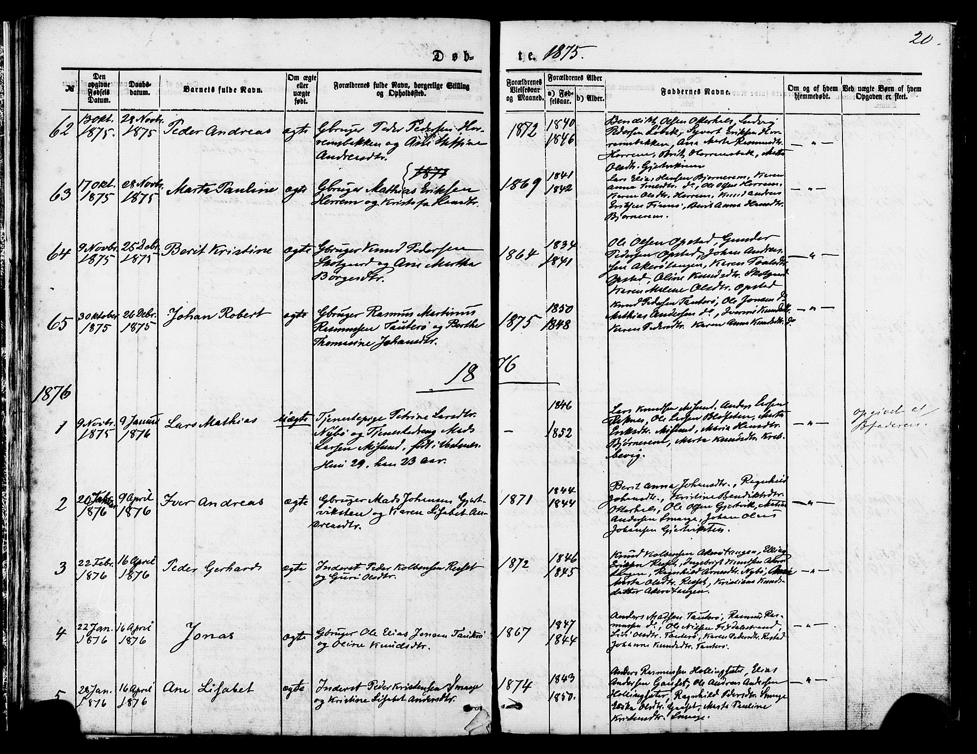 Ministerialprotokoller, klokkerbøker og fødselsregistre - Møre og Romsdal, AV/SAT-A-1454/560/L0720: Parish register (official) no. 560A04, 1873-1878, p. 20