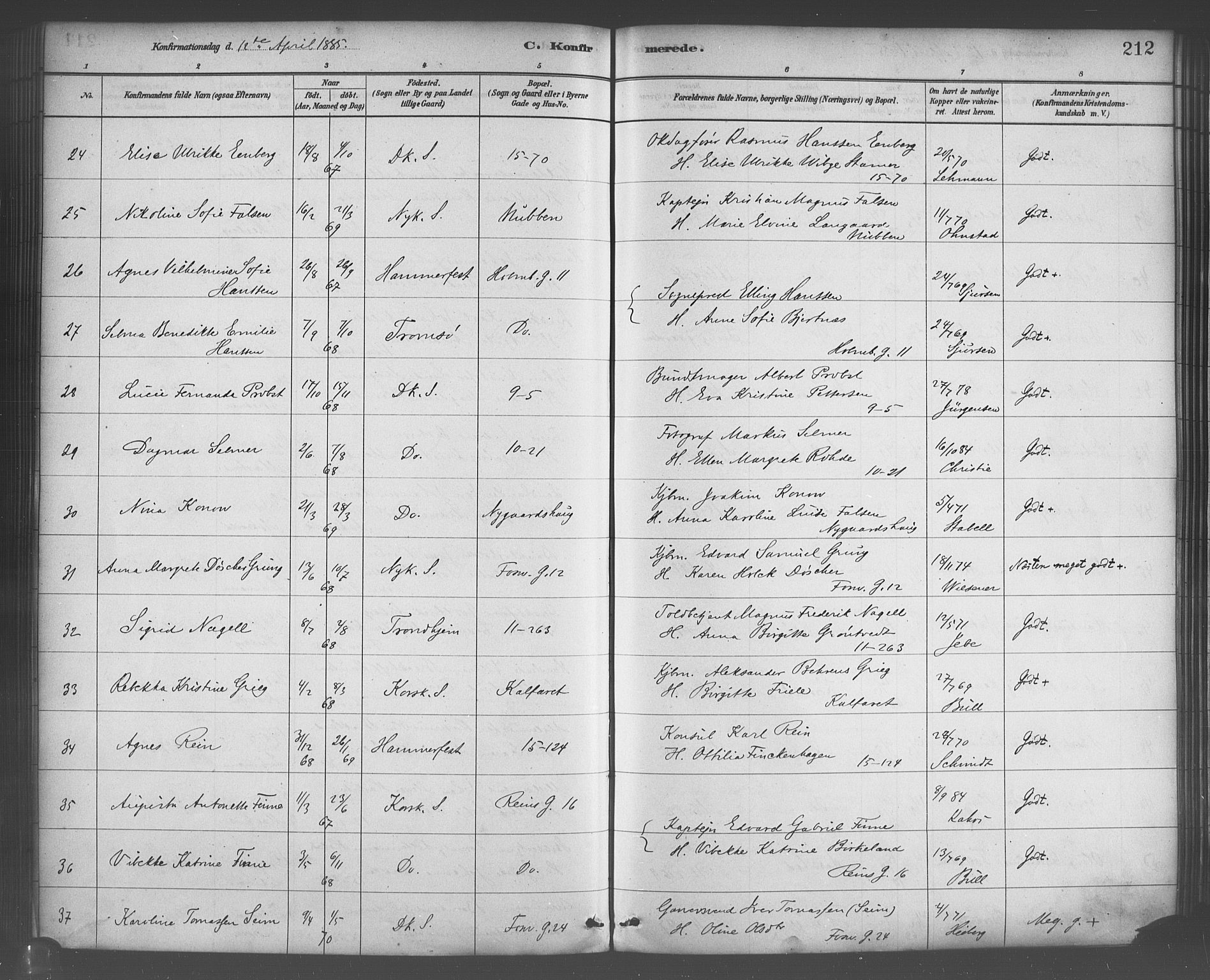 Domkirken sokneprestembete, AV/SAB-A-74801/H/Haa/L0030: Parish register (official) no. C 5, 1880-1898, p. 212