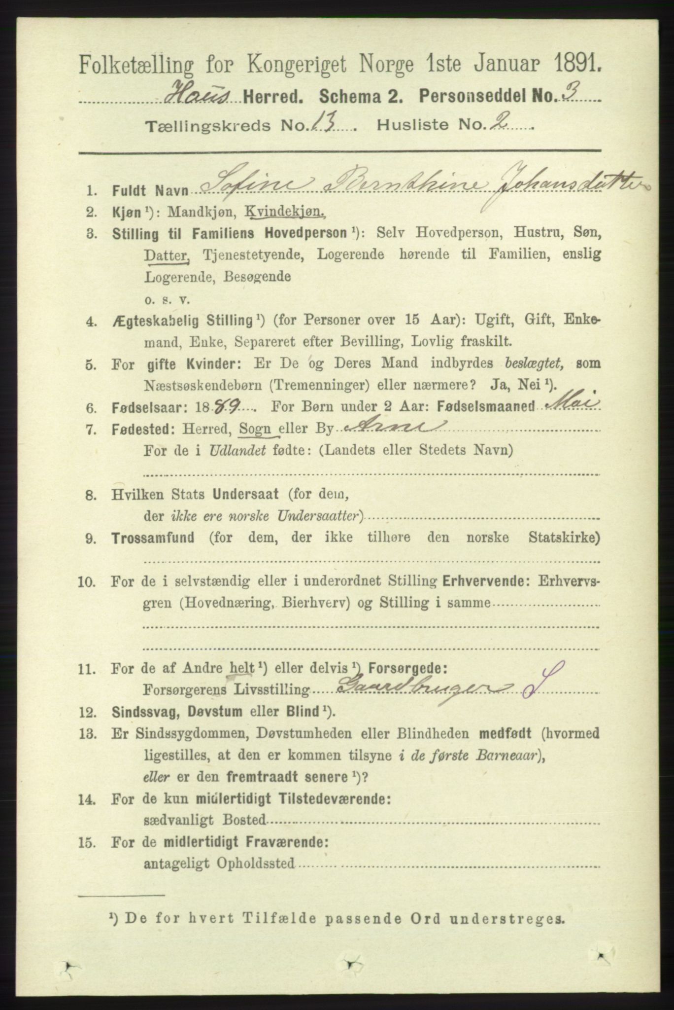 RA, 1891 census for 1250 Haus, 1891, p. 5565