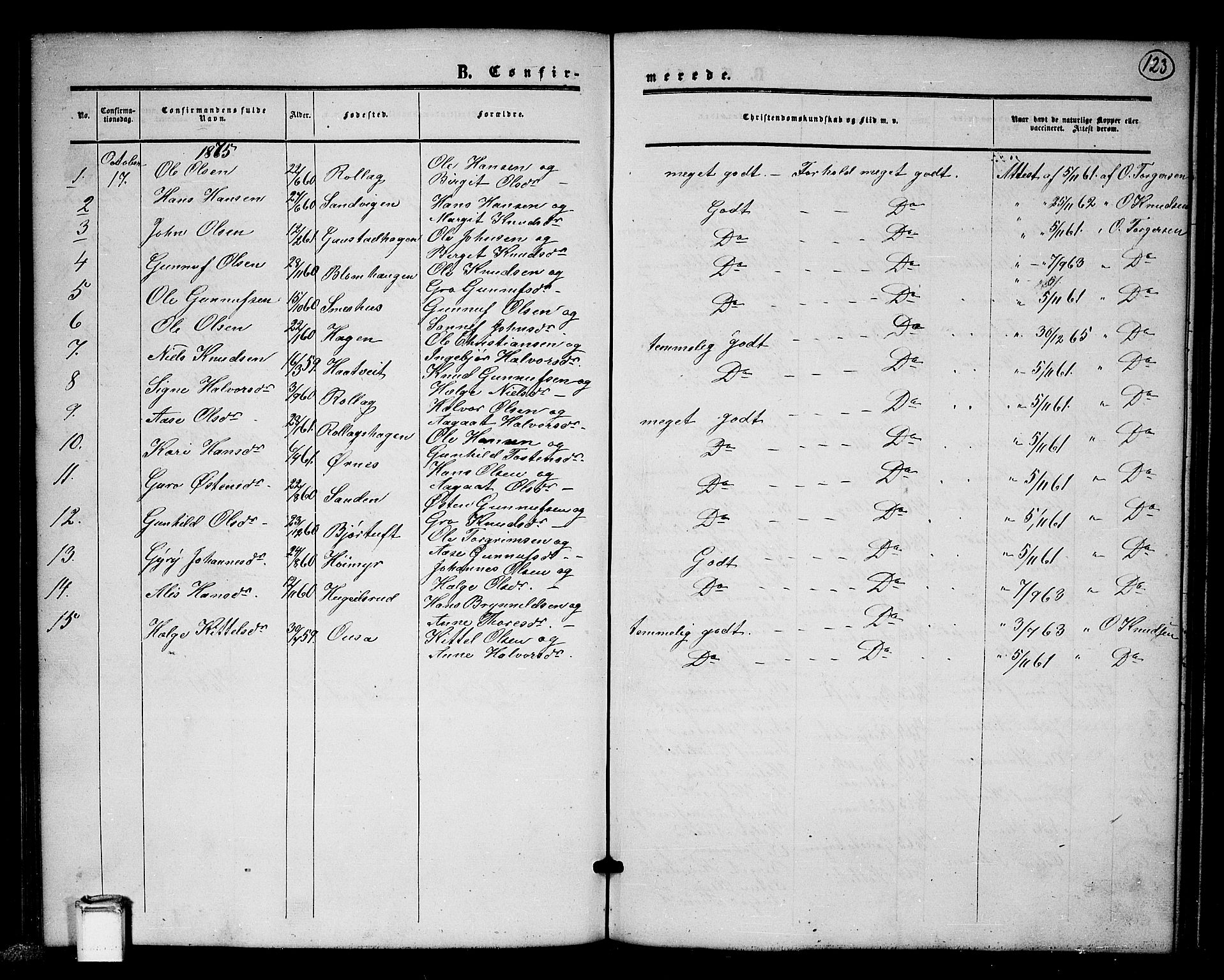 Tinn kirkebøker, SAKO/A-308/G/Gb/L0002: Parish register (copy) no. II 2, 1851-1886, p. 123
