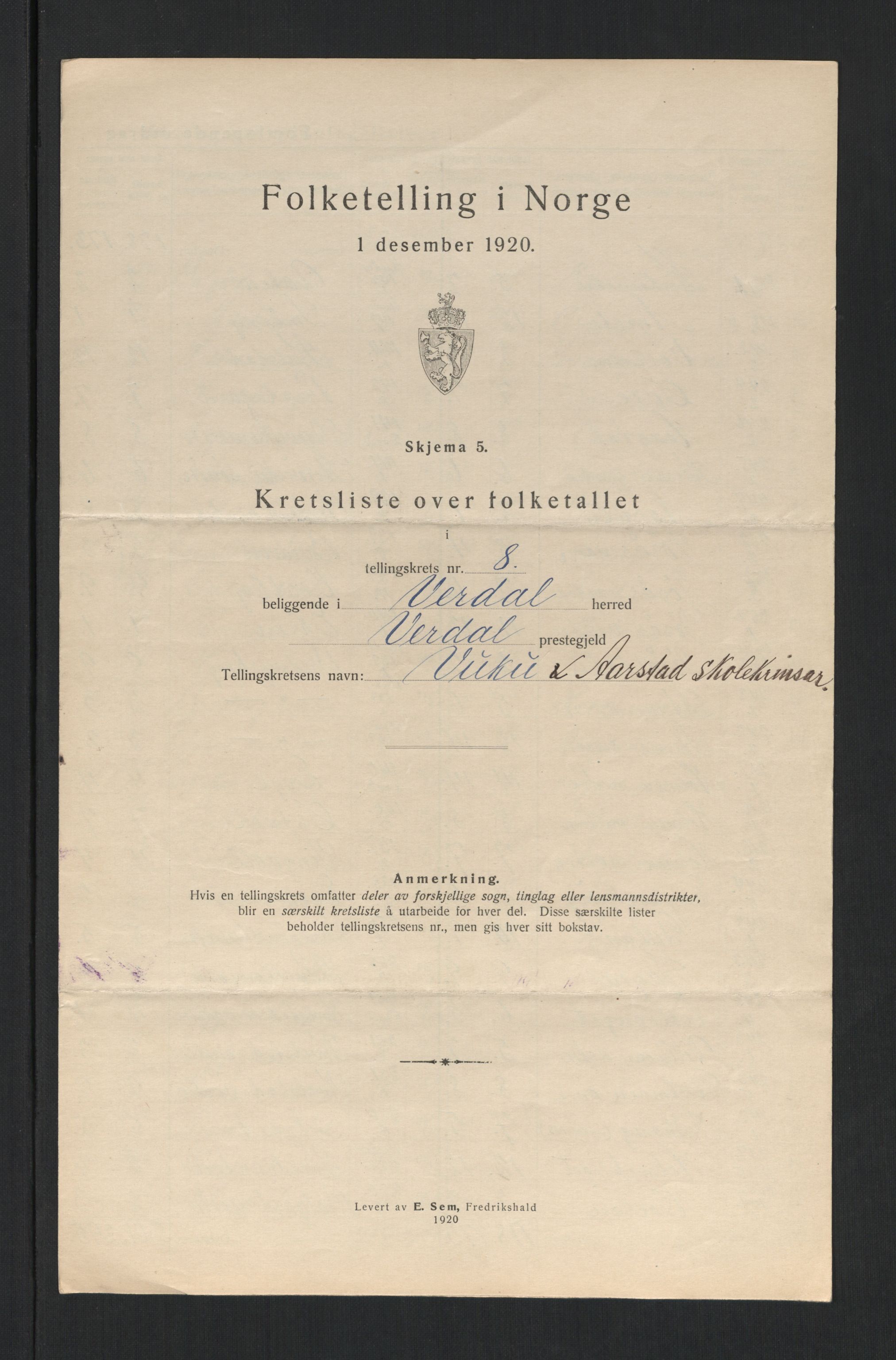 SAT, 1920 census for Verdal, 1920, p. 39