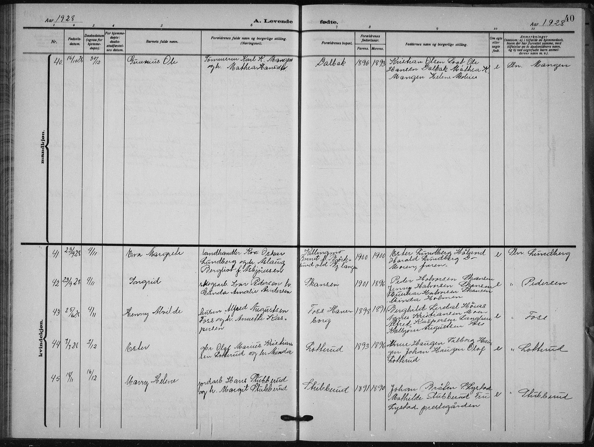 Aurskog prestekontor Kirkebøker, SAO/A-10304a/G/Ga/L0006: Parish register (copy) no. I 6, 1923-1939, p. 40