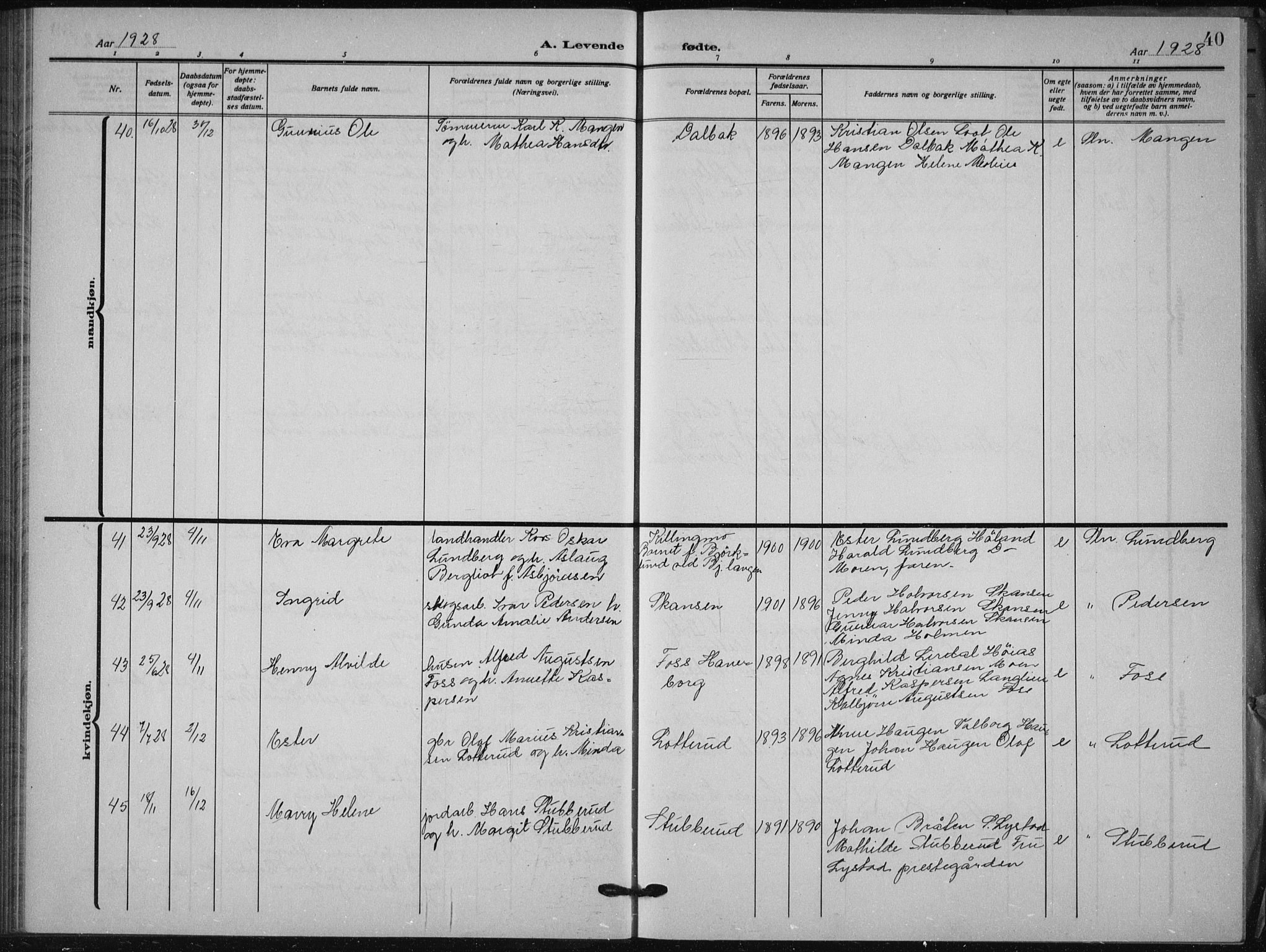 Aurskog prestekontor Kirkebøker, AV/SAO-A-10304a/G/Ga/L0006: Parish register (copy) no. I 6, 1923-1939, p. 40