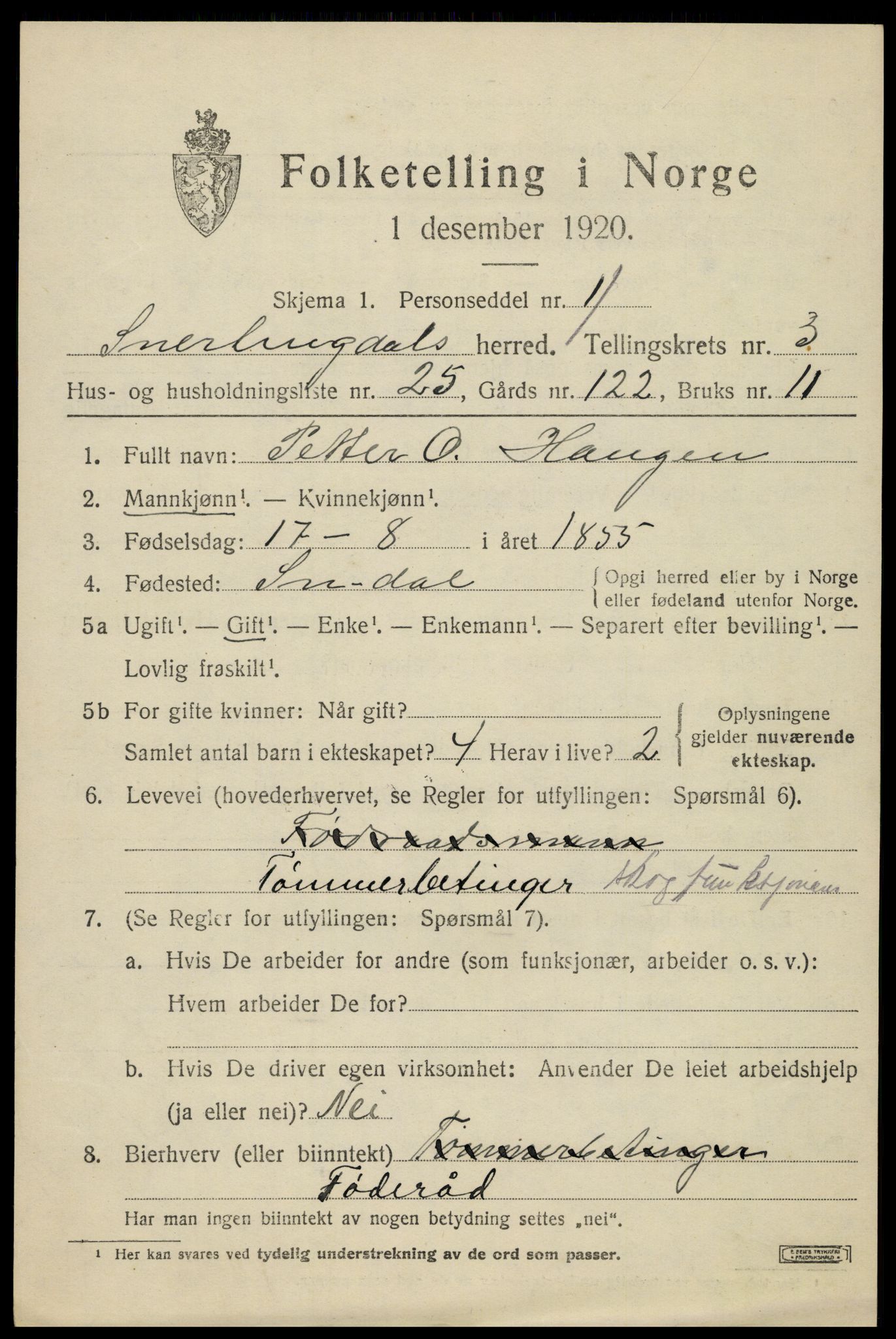 SAH, 1920 census for Snertingdal, 1920, p. 2949
