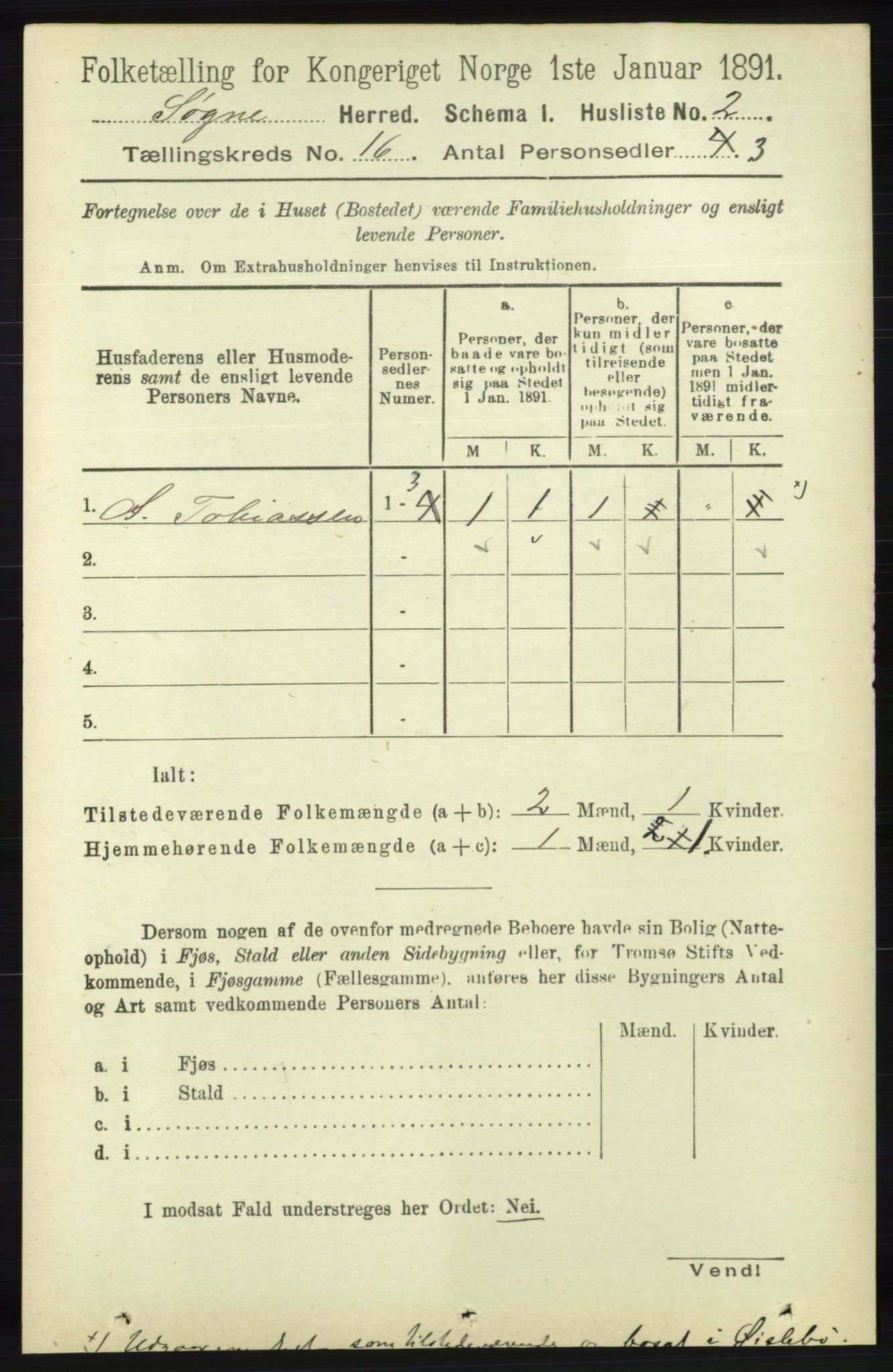 RA, 1891 census for 1018 Søgne, 1891, p. 4381