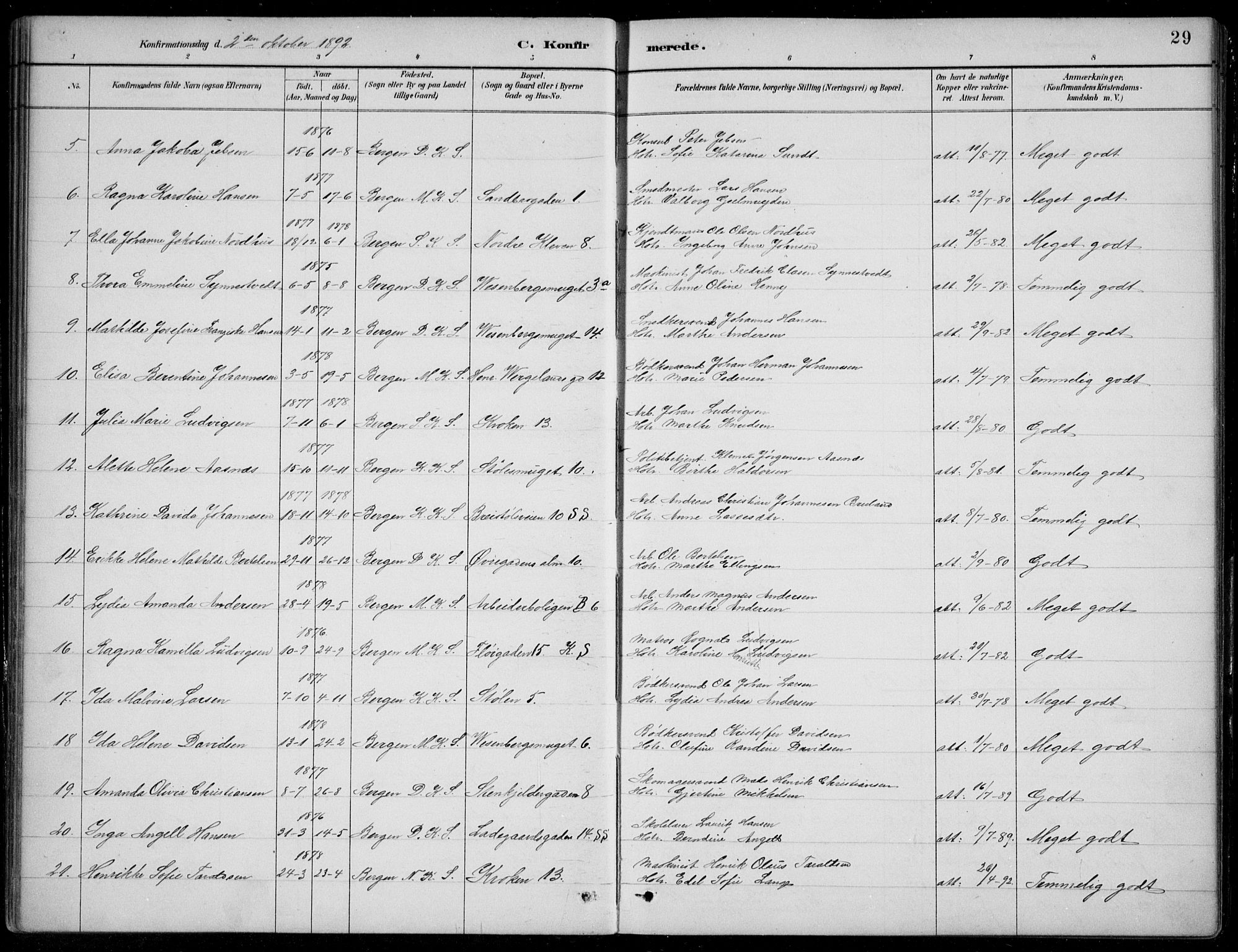 Mariakirken Sokneprestembete, SAB/A-76901/H/Hab/L0008: Parish register (copy) no. A 8, 1889-1908, p. 29