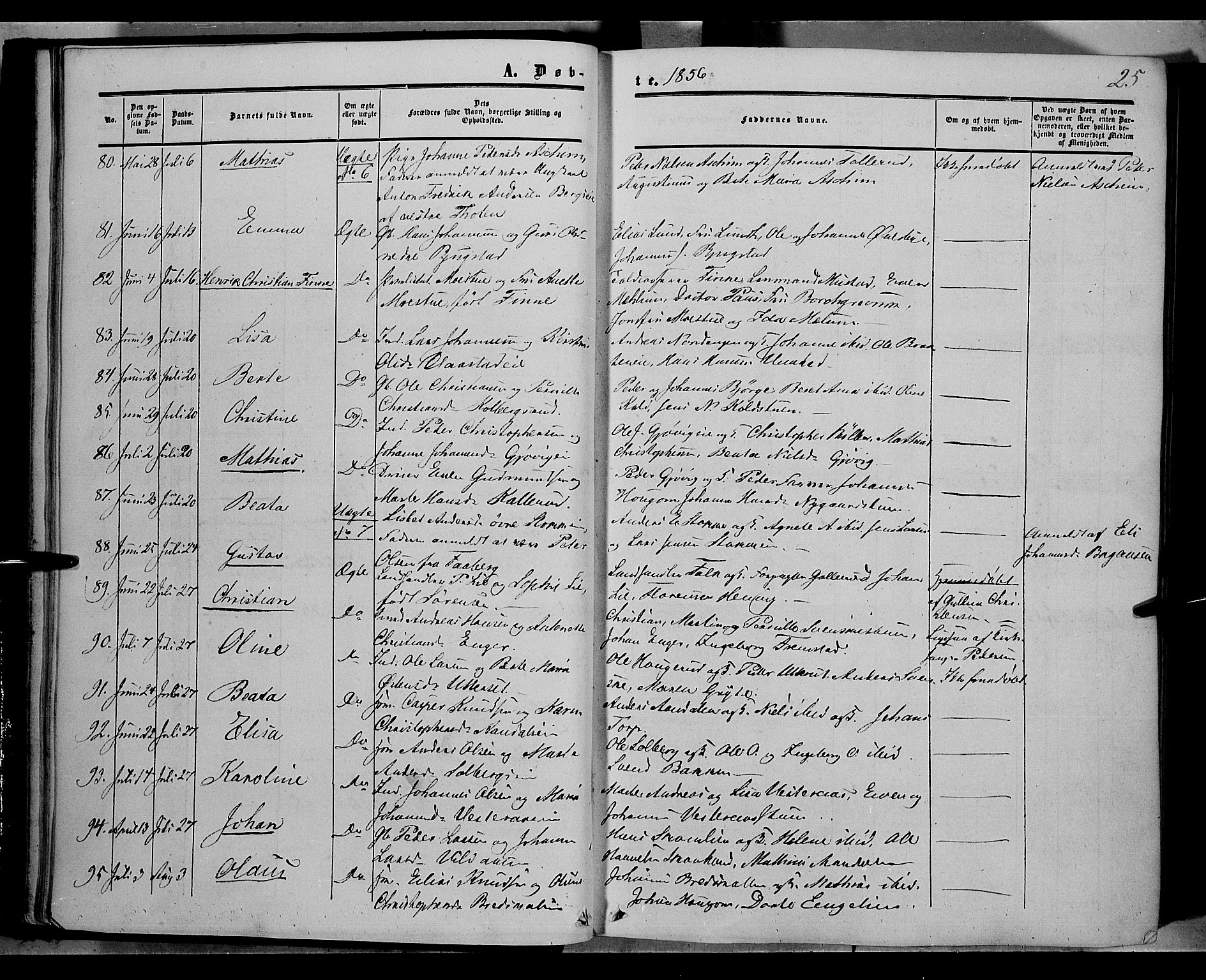 Vardal prestekontor, AV/SAH-PREST-100/H/Ha/Haa/L0006: Parish register (official) no. 6, 1854-1866, p. 25