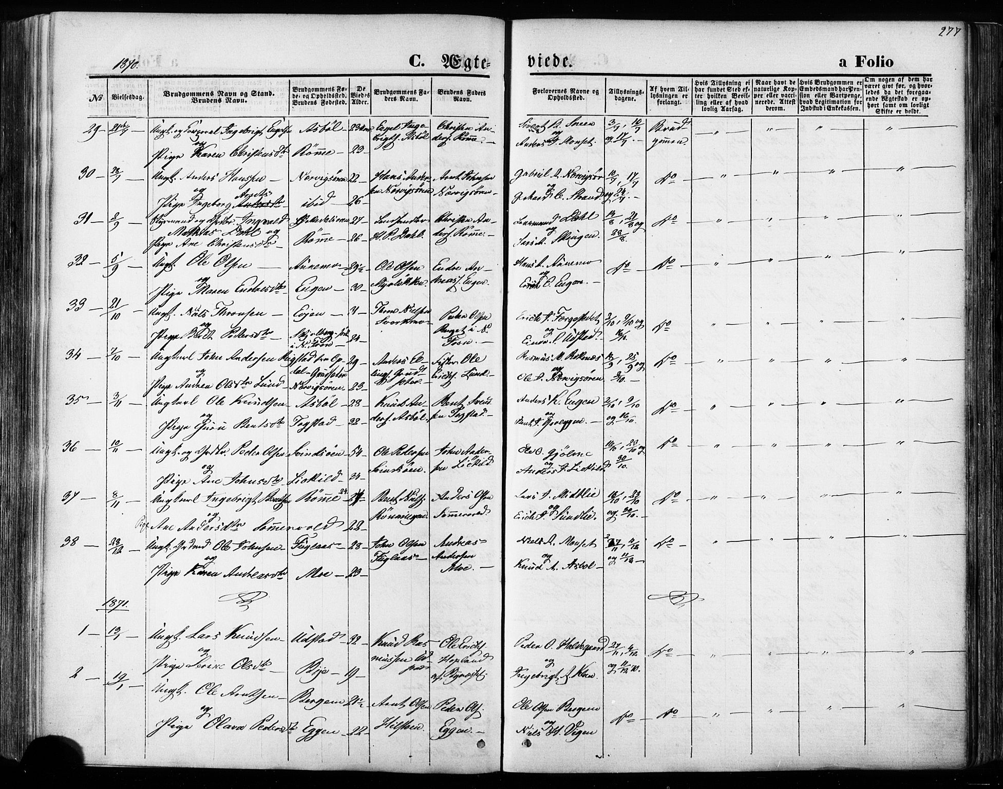 Ministerialprotokoller, klokkerbøker og fødselsregistre - Sør-Trøndelag, AV/SAT-A-1456/668/L0807: Parish register (official) no. 668A07, 1870-1880, p. 277