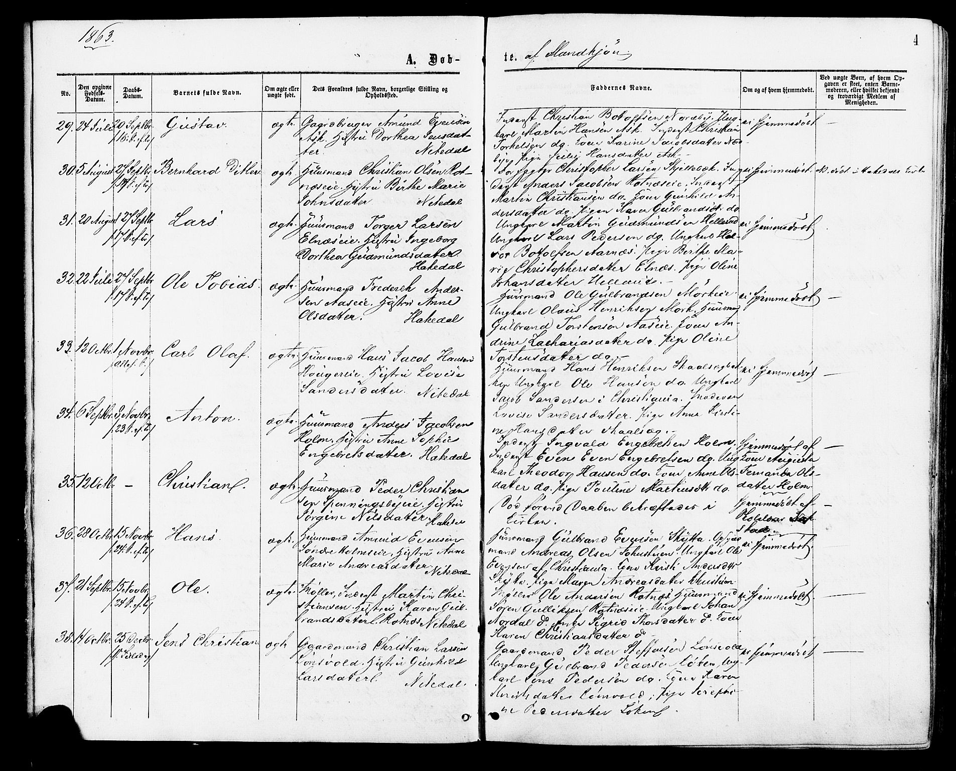Nittedal prestekontor Kirkebøker, AV/SAO-A-10365a/F/Fa/L0006: Parish register (official) no. I 6, 1863-1878, p. 4