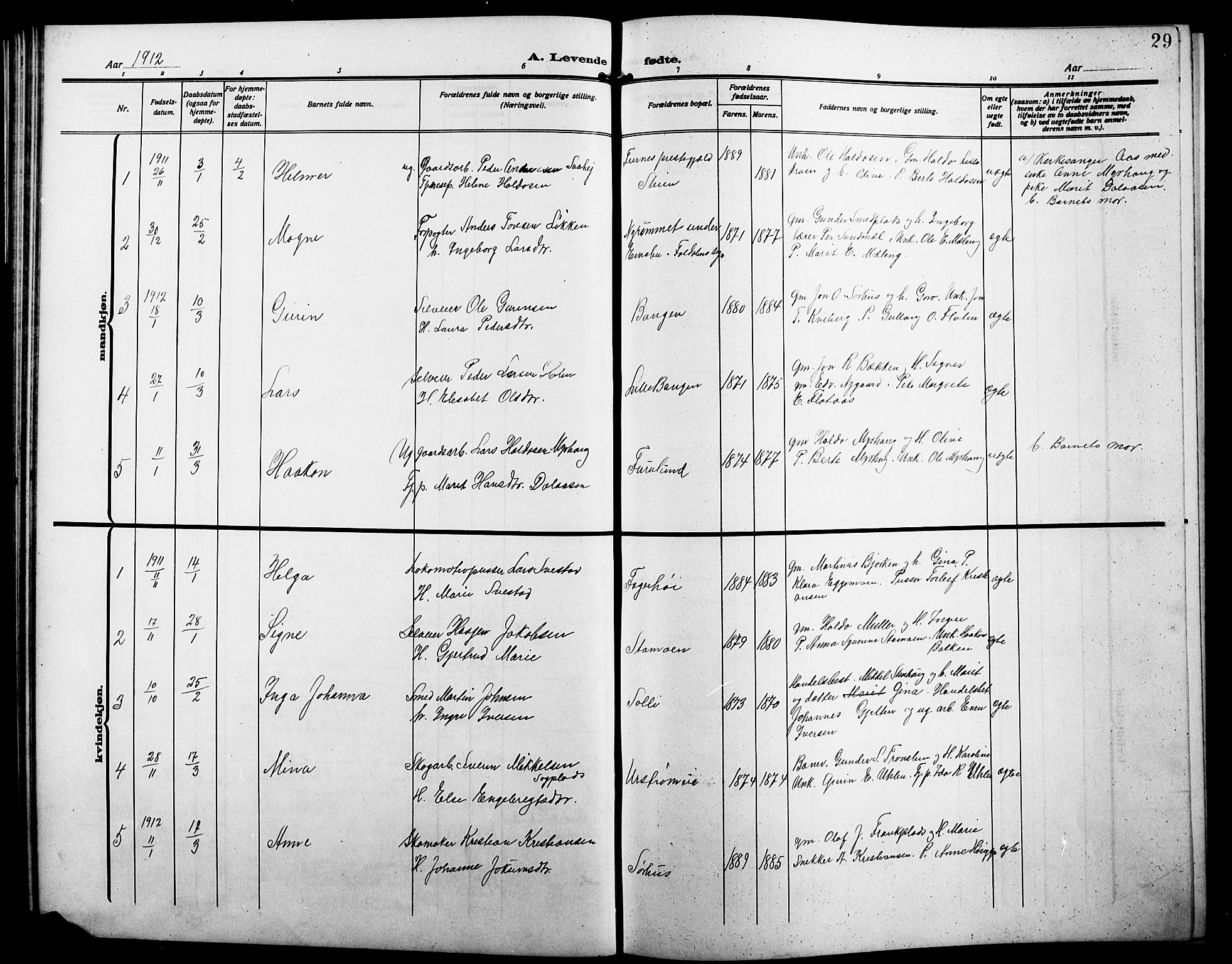 Alvdal prestekontor, SAH/PREST-060/H/Ha/Hab/L0005: Parish register (copy) no. 5, 1908-1923, p. 29