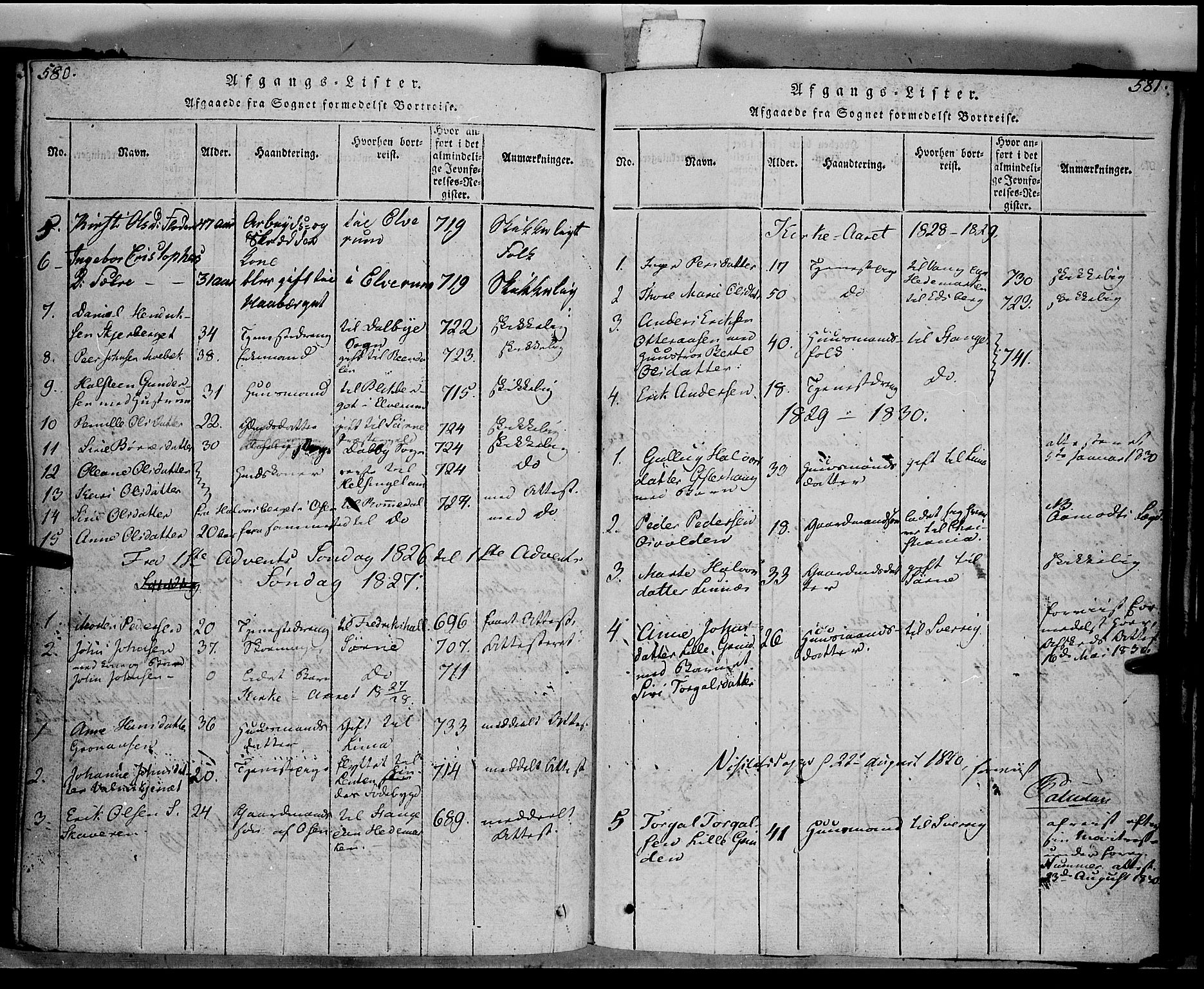 Trysil prestekontor, SAH/PREST-046/H/Ha/Haa/L0003: Parish register (official) no. 3 /1, 1814-1841, p. 580-581