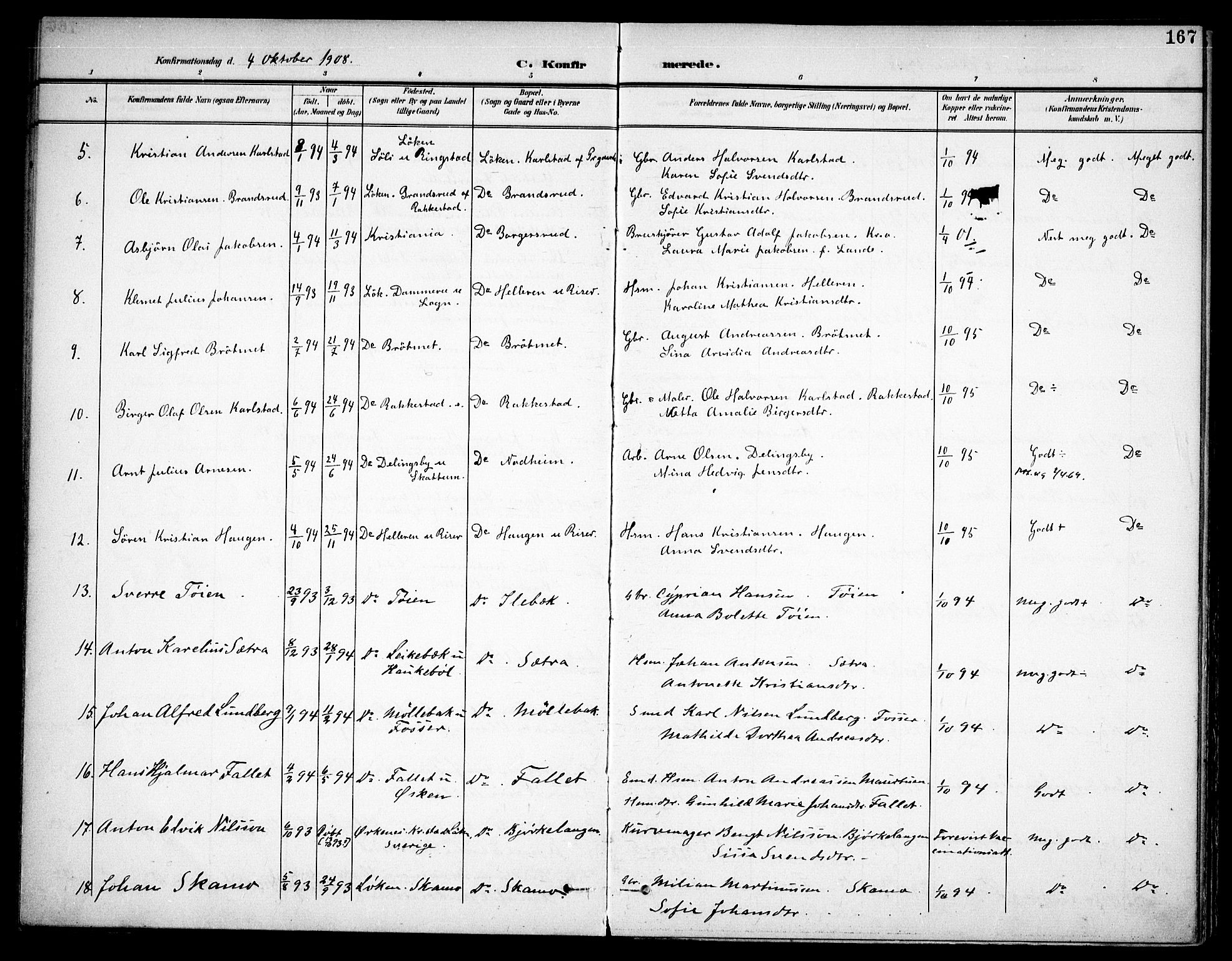 Høland prestekontor Kirkebøker, AV/SAO-A-10346a/F/Fa/L0015: Parish register (official) no. I 15, 1897-1912, p. 167