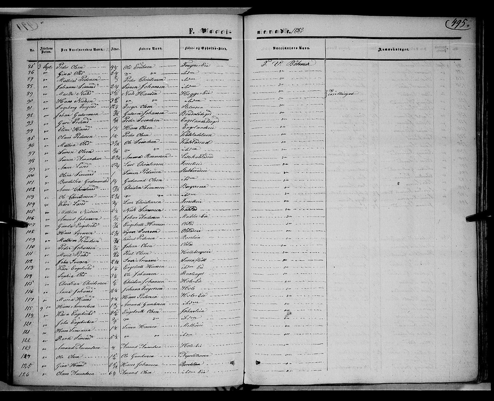 Gausdal prestekontor, SAH/PREST-090/H/Ha/Haa/L0008: Parish register (official) no. 8, 1850-1861, p. 495