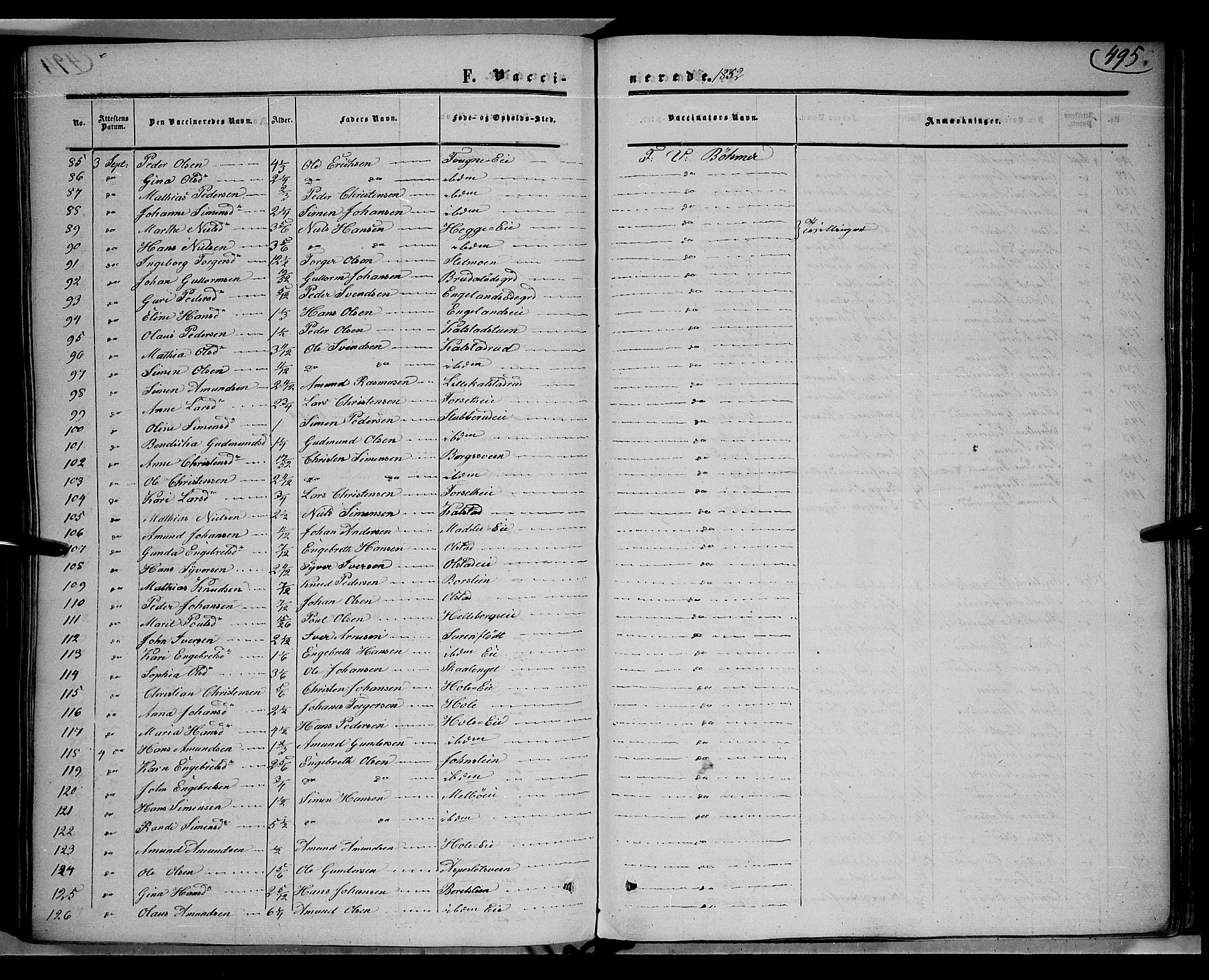 Gausdal prestekontor, AV/SAH-PREST-090/H/Ha/Haa/L0008: Parish register (official) no. 8, 1850-1861, p. 495