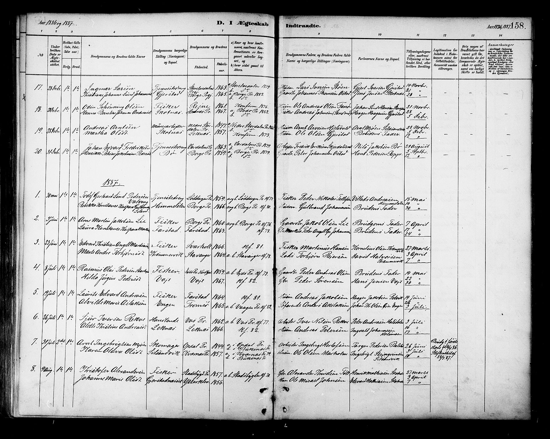 Ministerialprotokoller, klokkerbøker og fødselsregistre - Nordland, AV/SAT-A-1459/881/L1167: Parish register (copy) no. 881C04, 1886-1899, p. 158