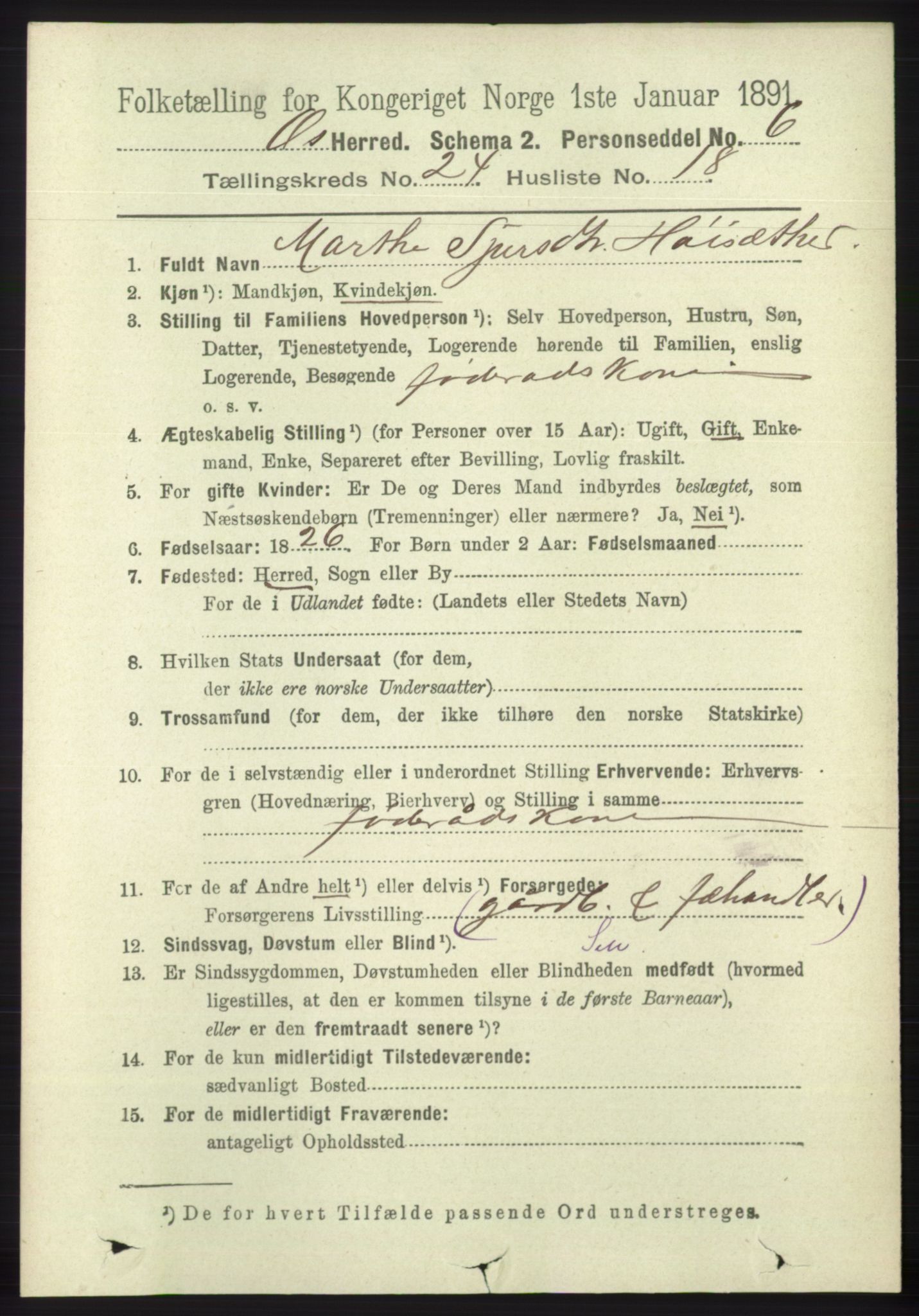 RA, 1891 census for 1243 Os, 1891, p. 5329