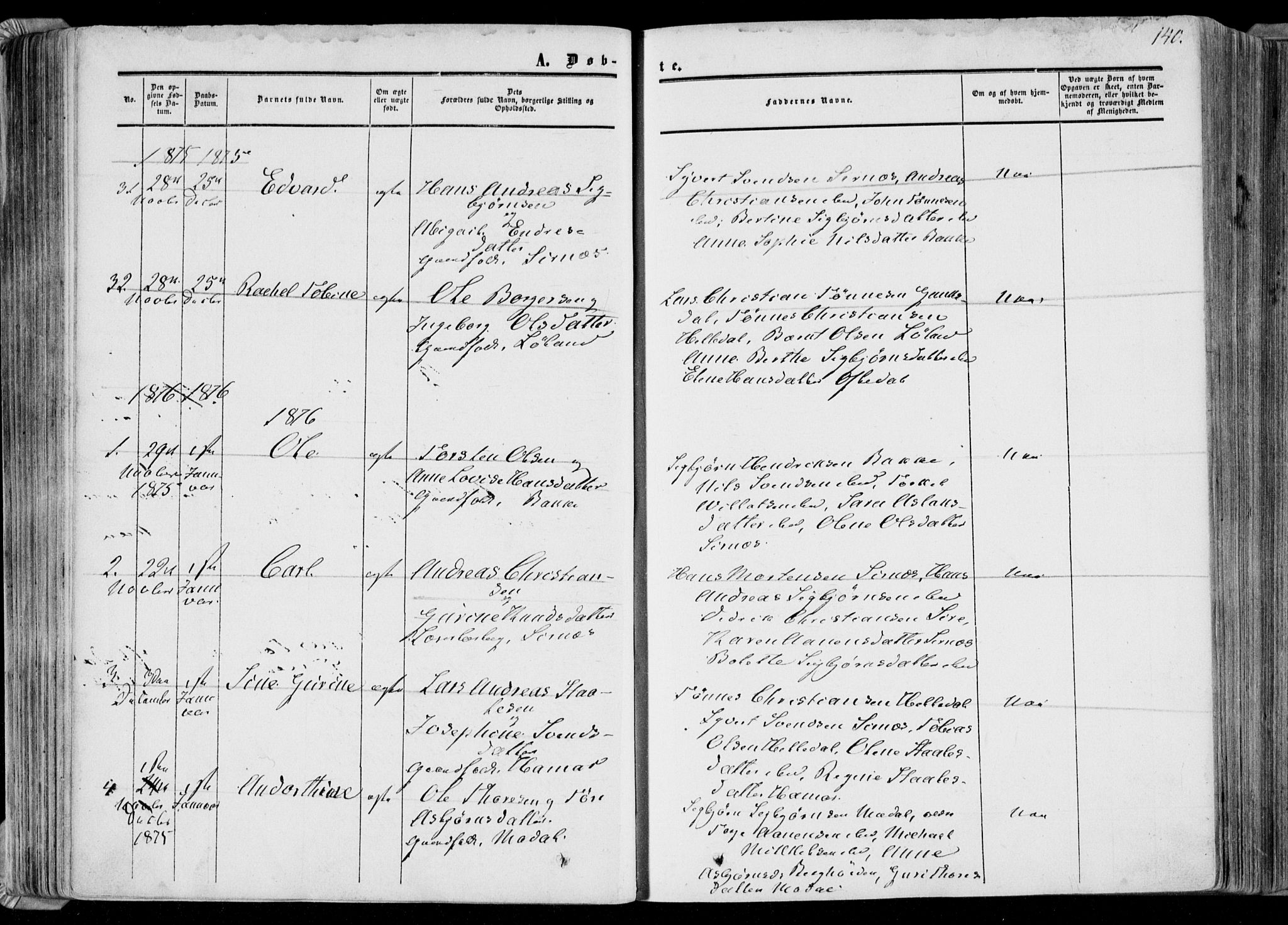 Bakke sokneprestkontor, SAK/1111-0002/F/Fa/Faa/L0006: Parish register (official) no. A 6, 1855-1877, p. 140