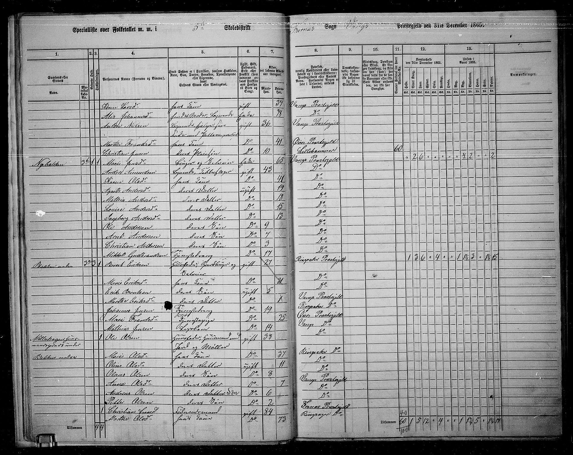 RA, 1865 census for Vang/Vang og Furnes, 1865, p. 18