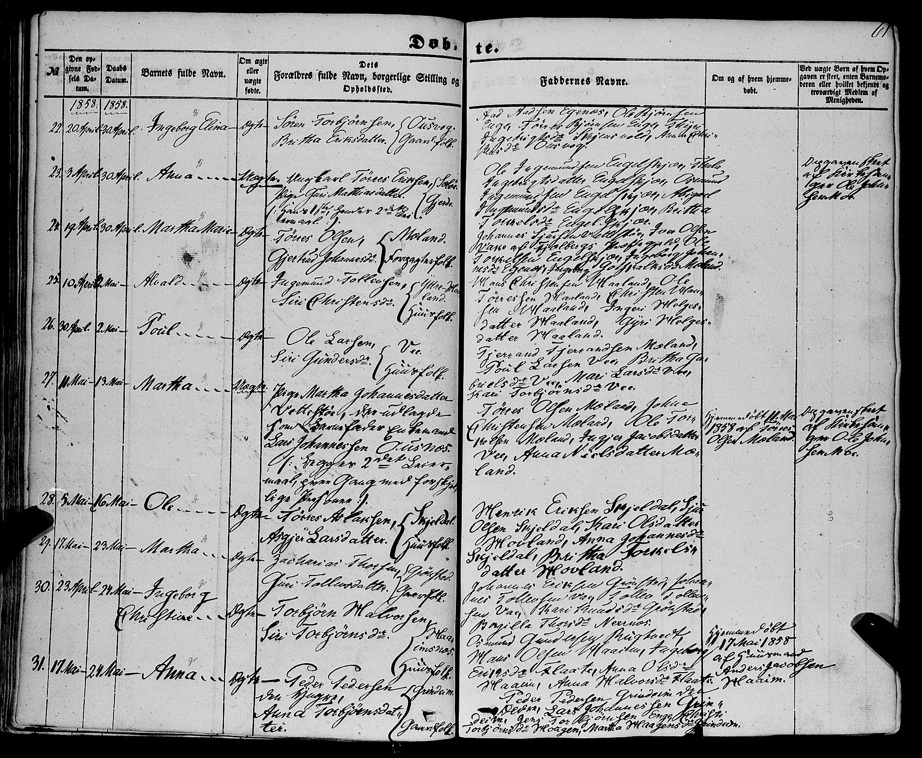 Etne sokneprestembete, AV/SAB-A-75001/H/Haa: Parish register (official) no. A 8, 1848-1862, p. 61