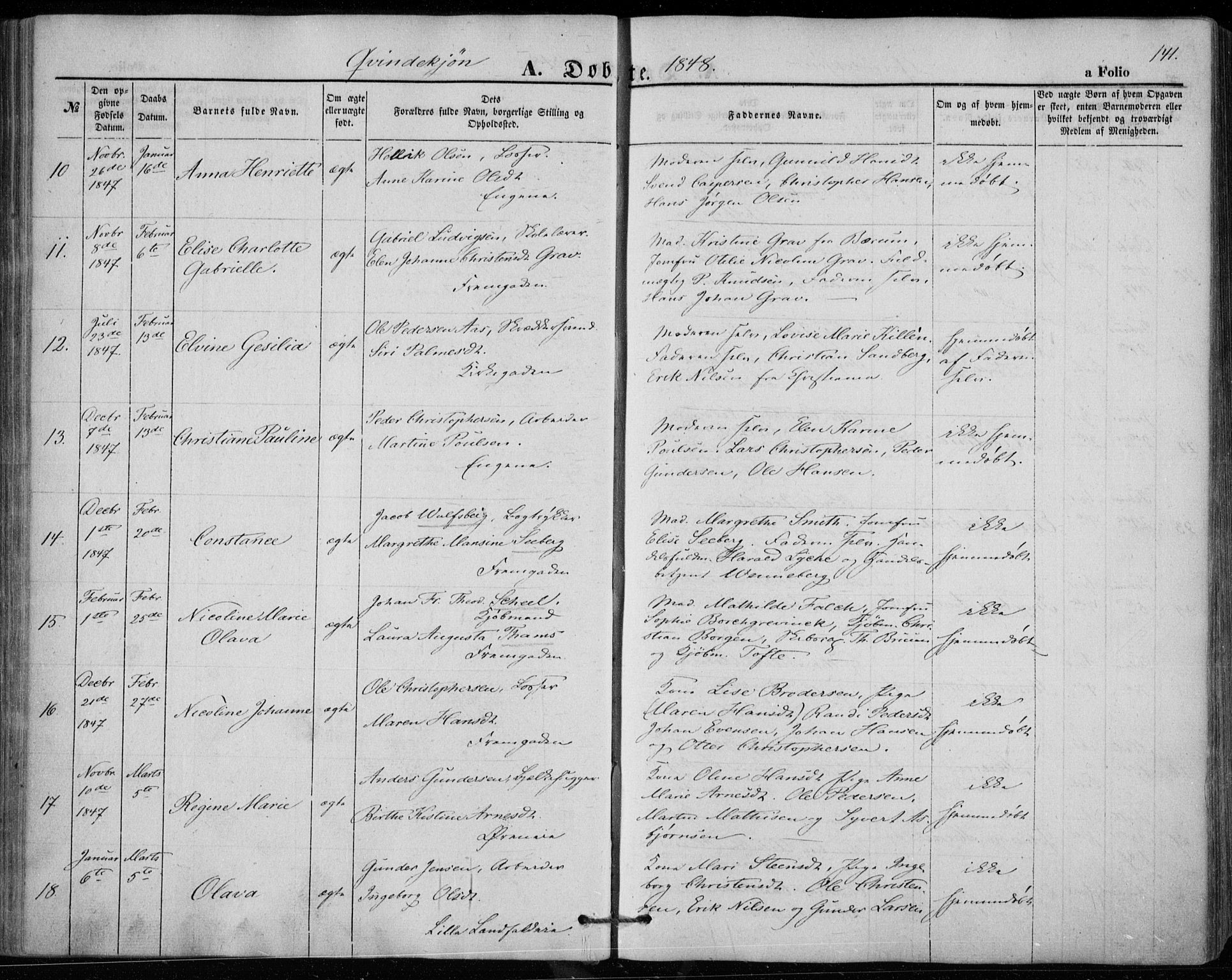 Bragernes kirkebøker, AV/SAKO-A-6/F/Fb/L0002: Parish register (official) no. II 2, 1848-1859, p. 141