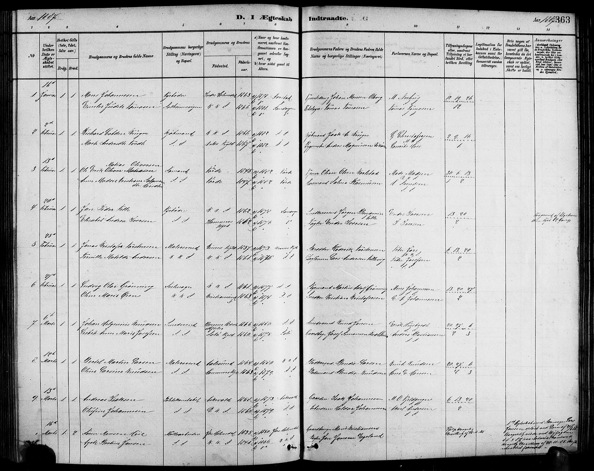 Sandviken Sokneprestembete, AV/SAB-A-77601/H/Hb/L0001: Parish register (copy) no. A 2, 1879-1892, p. 363