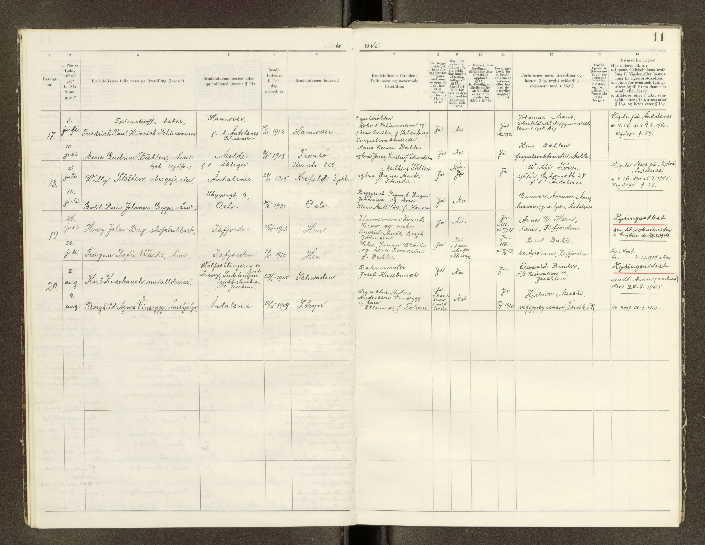 Romsdal sorenskriveri, SAT/A-4149/1/6/6D/L0003: Lysingsbok, 1943-1945, p. 11