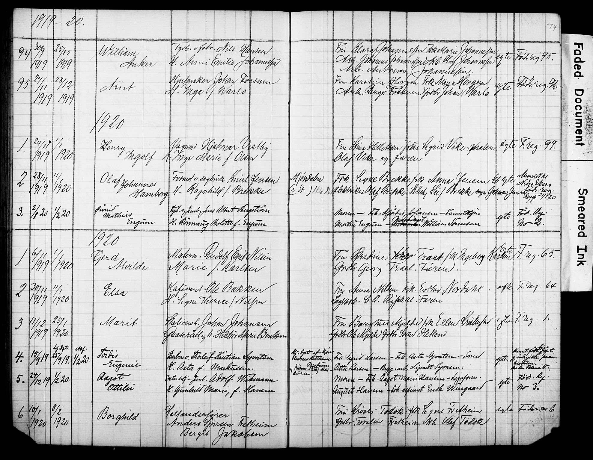 Strømsø kirkebøker, AV/SAKO-A-246/Y/Ya/L0007: Parish register draft no. I 7, 1915-1932, p. 74