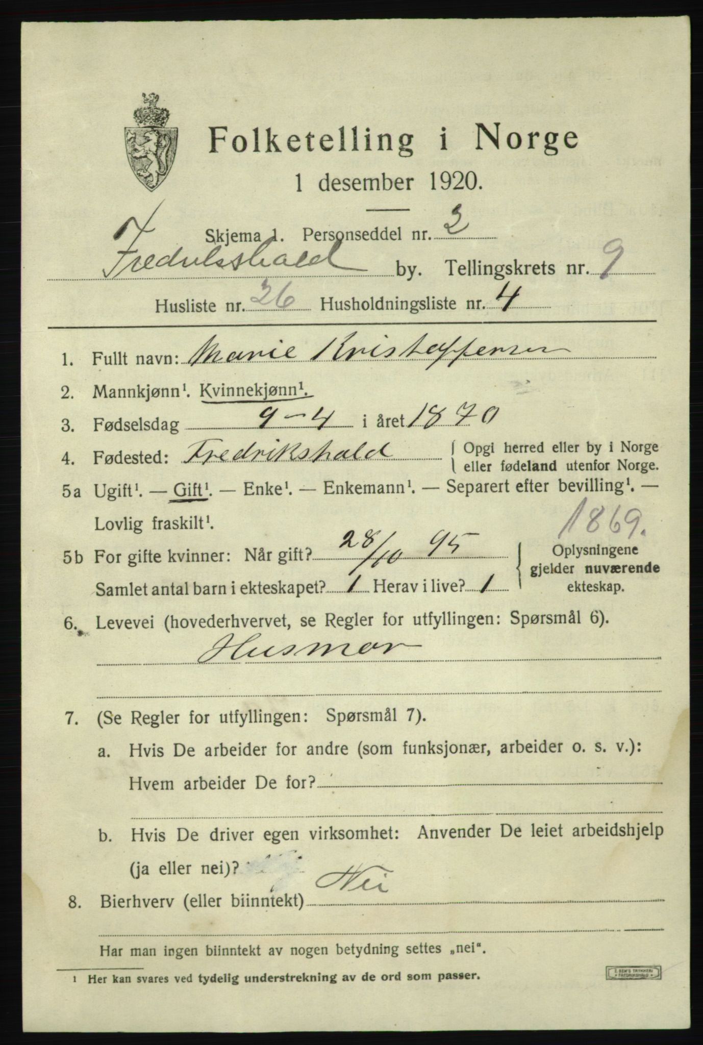 SAO, 1920 census for Fredrikshald, 1920, p. 16373