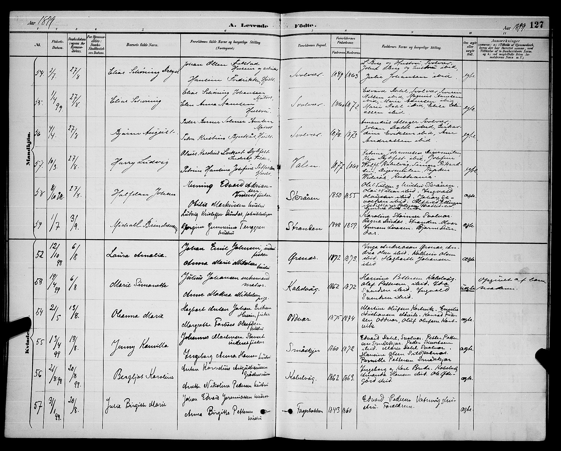 Ministerialprotokoller, klokkerbøker og fødselsregistre - Nordland, AV/SAT-A-1459/874/L1077: Parish register (copy) no. 874C06, 1891-1900, p. 127