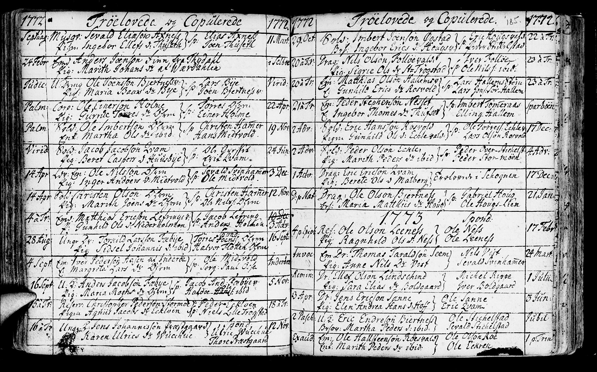 Ministerialprotokoller, klokkerbøker og fødselsregistre - Nord-Trøndelag, SAT/A-1458/723/L0231: Parish register (official) no. 723A02, 1748-1780, p. 185