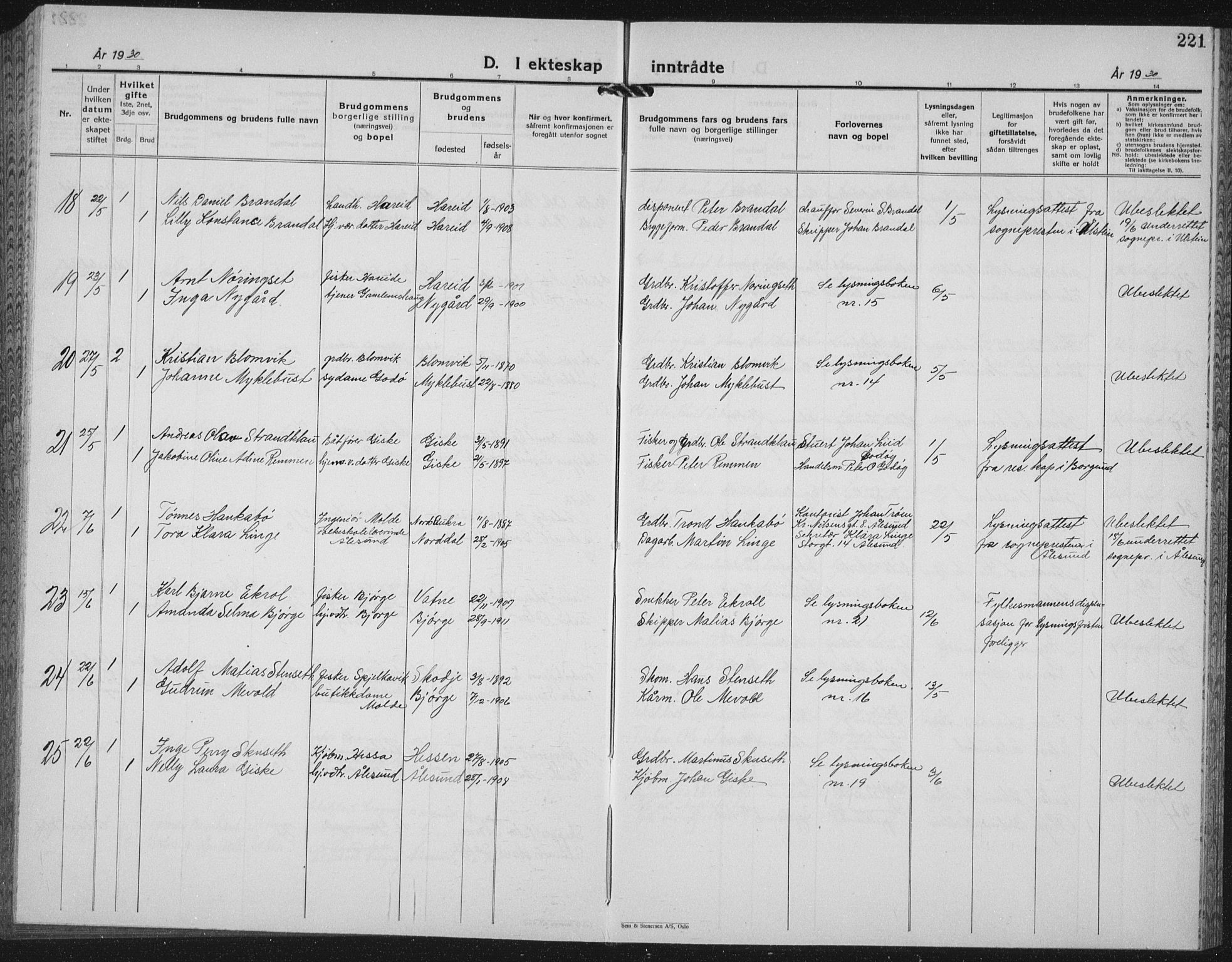 Ministerialprotokoller, klokkerbøker og fødselsregistre - Møre og Romsdal, AV/SAT-A-1454/528/L0436: Parish register (copy) no. 528C17, 1927-1939, p. 221