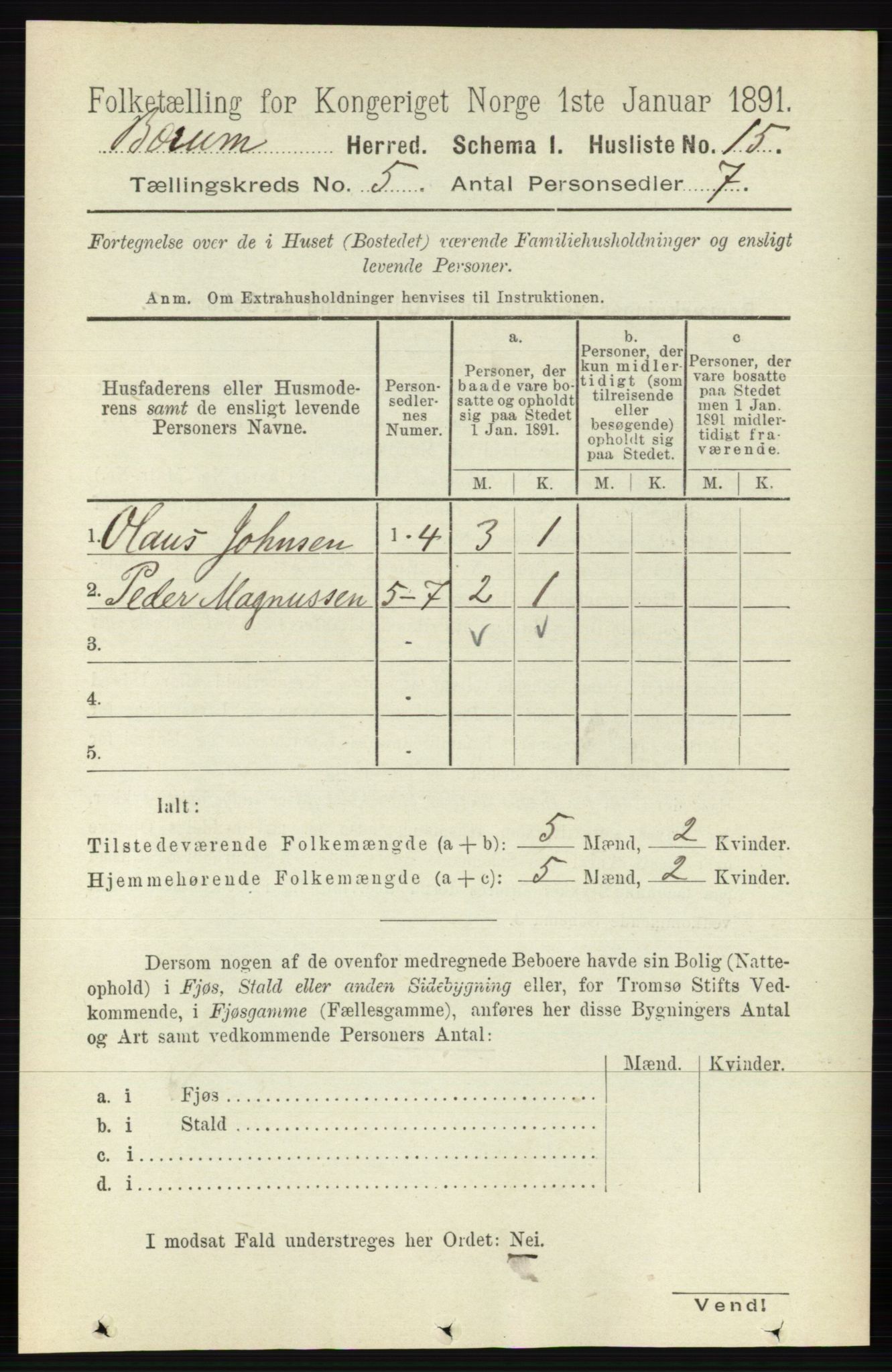 RA, 1891 census for 0219 Bærum, 1891, p. 2951