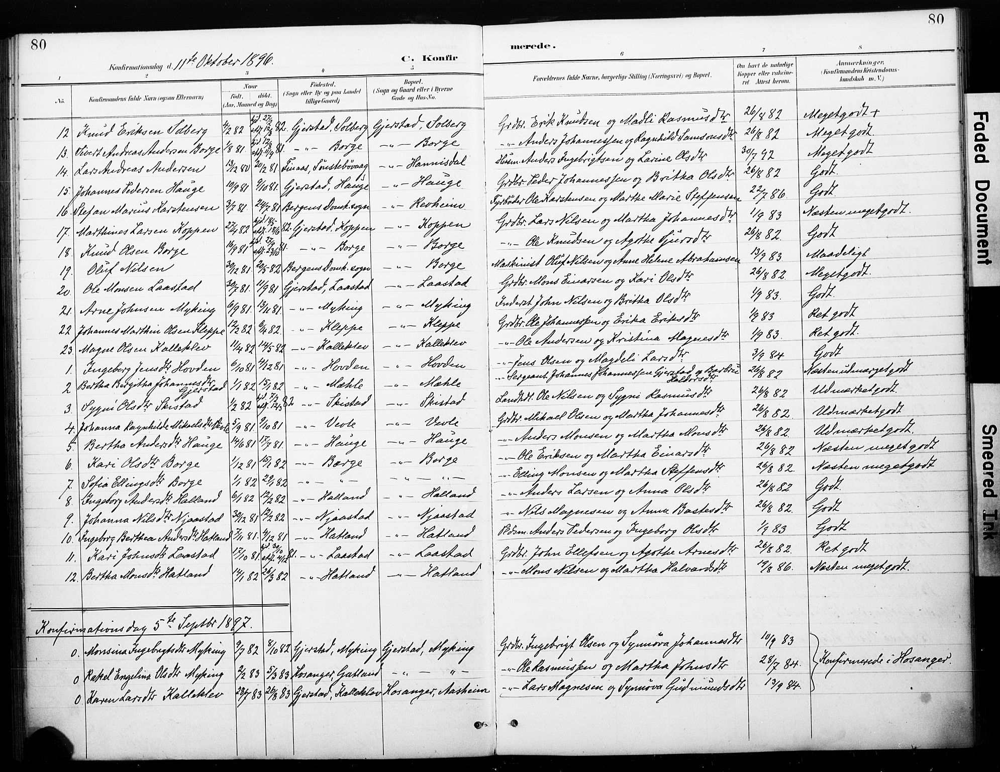 Haus sokneprestembete, AV/SAB-A-75601/H/Haa: Parish register (official) no. C 1, 1887-1899, p. 80