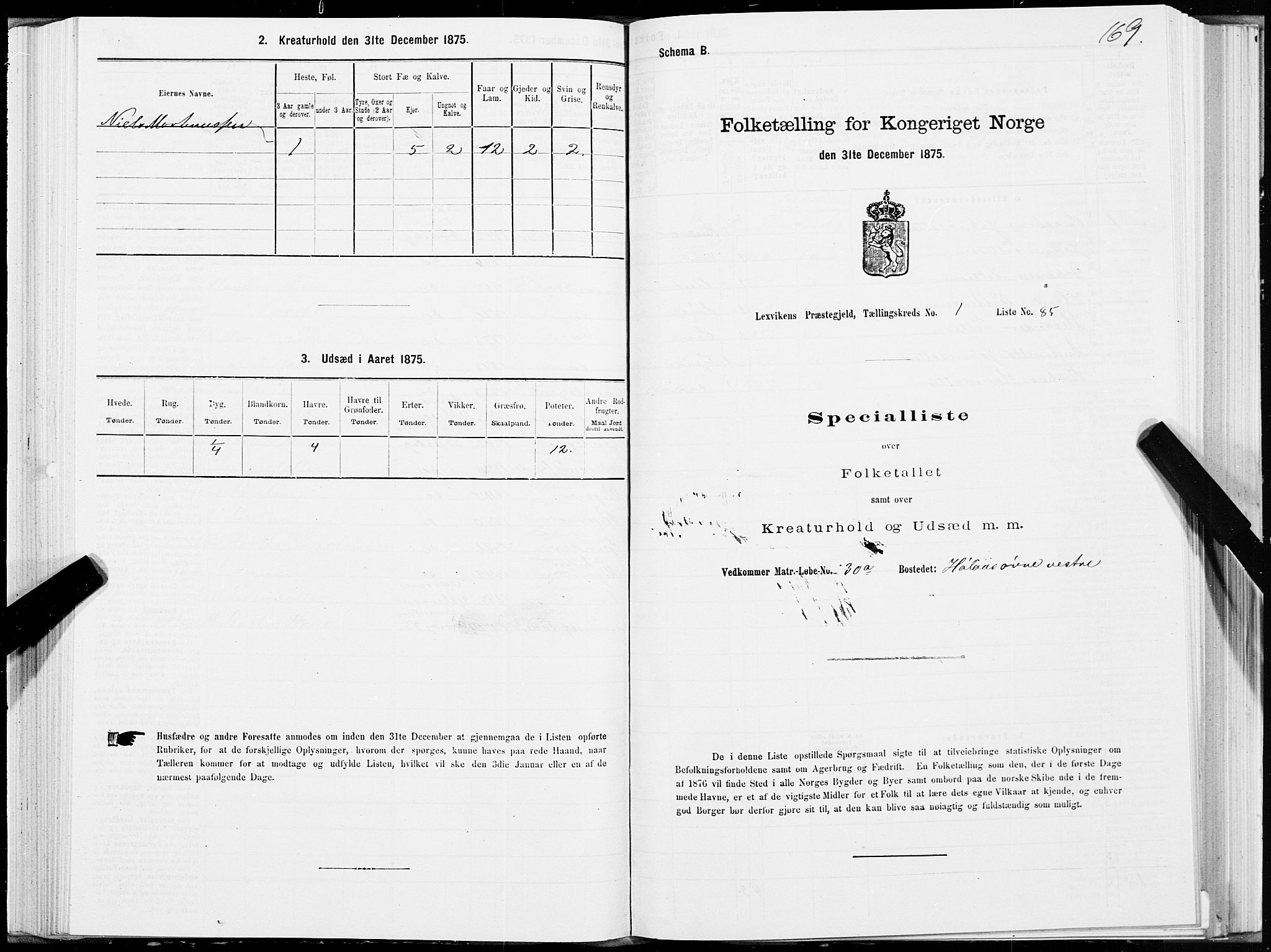 SAT, 1875 census for 1718P Leksvik, 1875, p. 1169