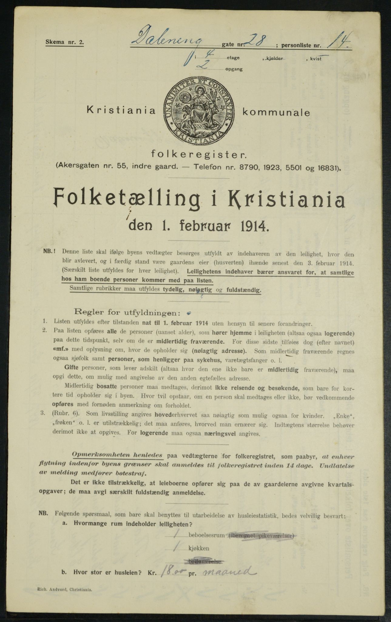 OBA, Municipal Census 1914 for Kristiania, 1914, p. 17738