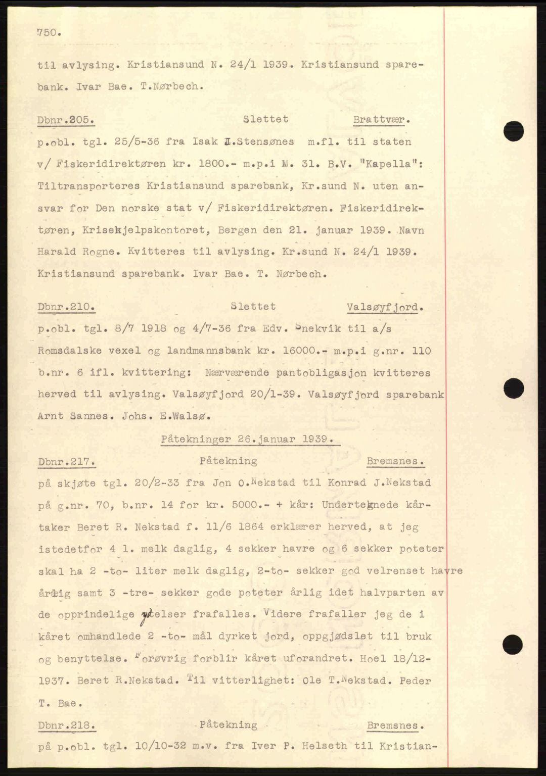 Nordmøre sorenskriveri, AV/SAT-A-4132/1/2/2Ca: Mortgage book no. C80, 1936-1939, Diary no: : 205/1939