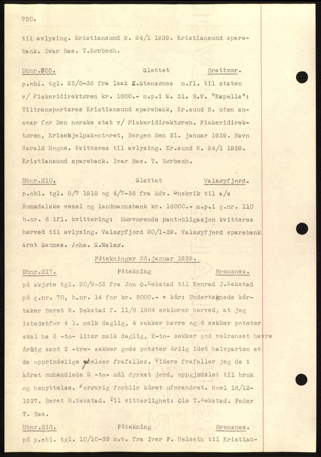 Nordmøre sorenskriveri, AV/SAT-A-4132/1/2/2Ca: Mortgage book no. C80, 1936-1939, Diary no: : 205/1939