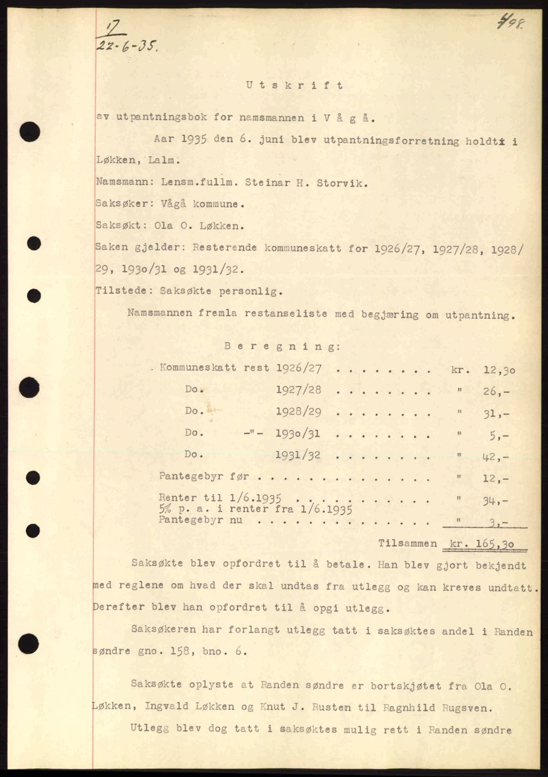 Nord-Gudbrandsdal tingrett, SAH/TING-002/H/Hb/Hba/L0045: Mortgage book no. A45, 1934-1935, Deed date: 22.06.1935