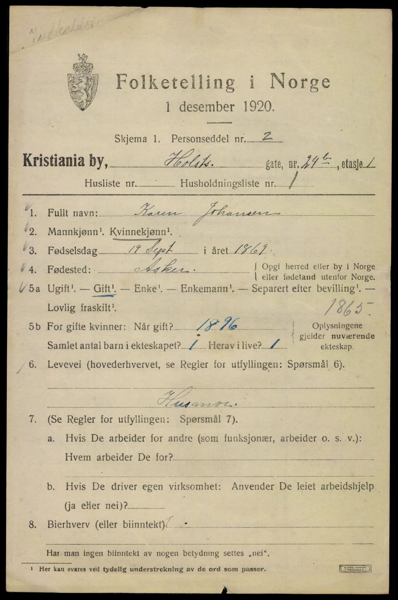 SAO, 1920 census for Kristiania, 1920, p. 298053