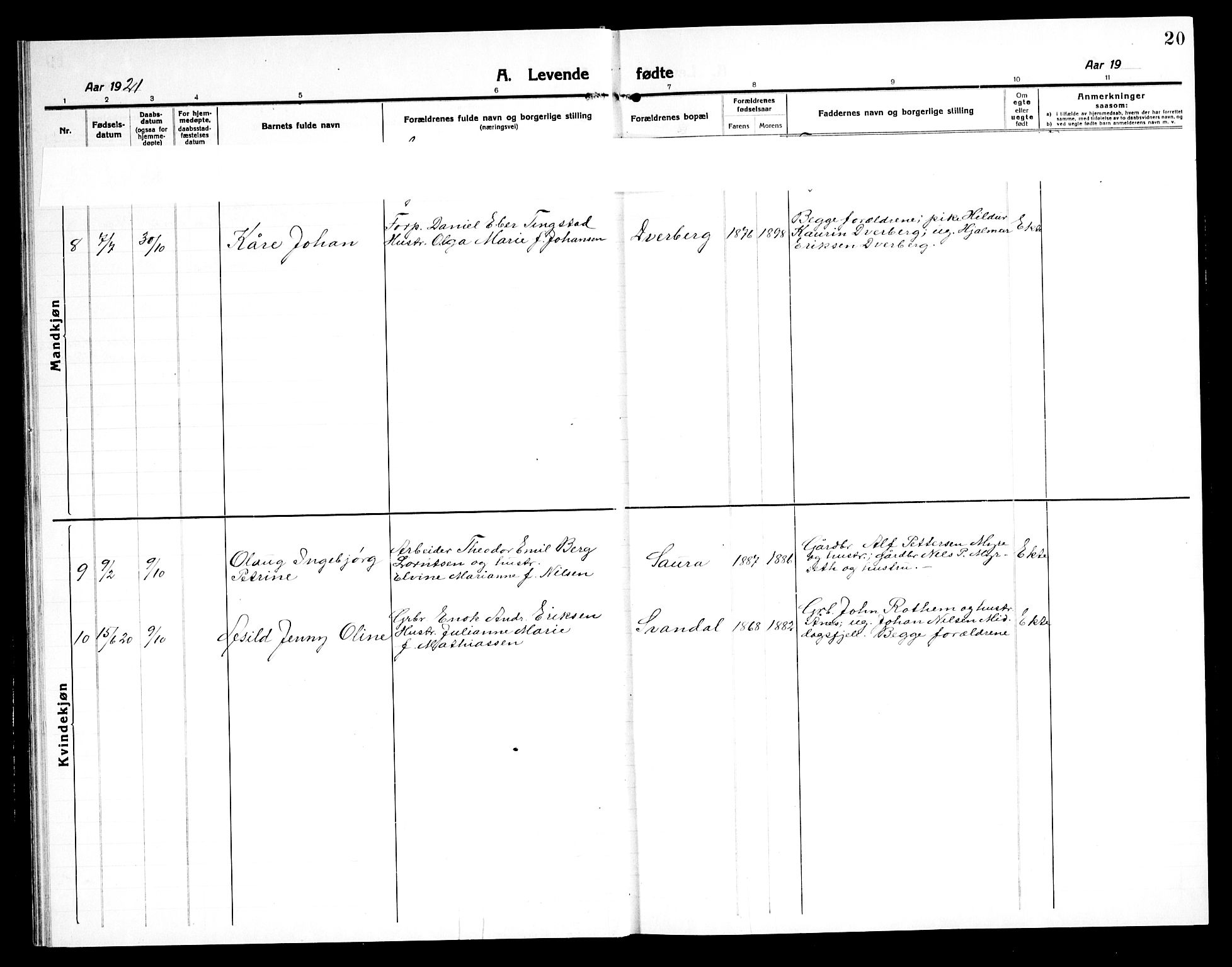 Ministerialprotokoller, klokkerbøker og fødselsregistre - Nordland, AV/SAT-A-1459/897/L1415: Parish register (copy) no. 897C05, 1916-1945, p. 20