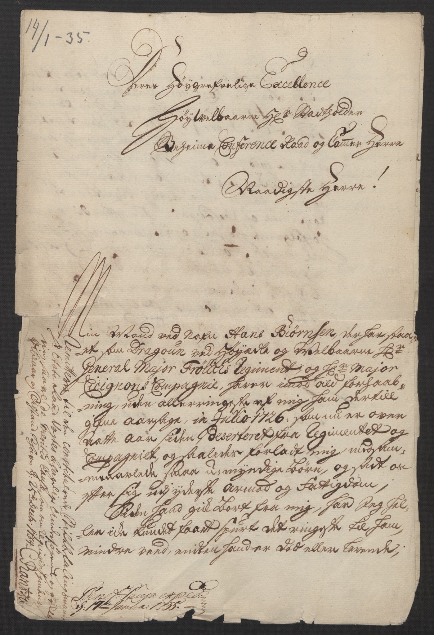 Stattholderembetet 1572-1771, RA/EA-2870/Ef/L0108: Brev fra embetsmenn og andre, 1735-1736, p. 3