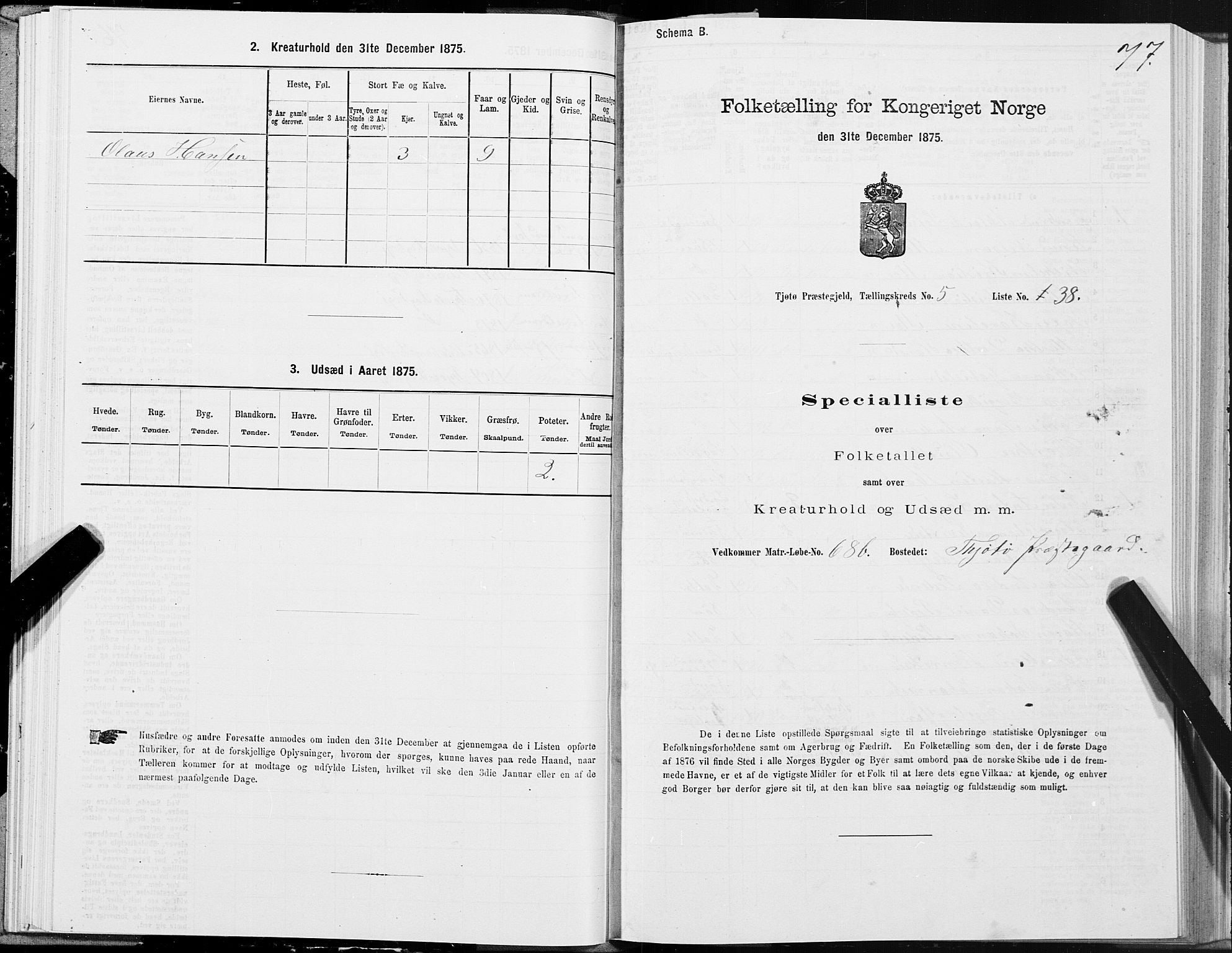 SAT, 1875 census for 1817P Tjøtta, 1875, p. 3077