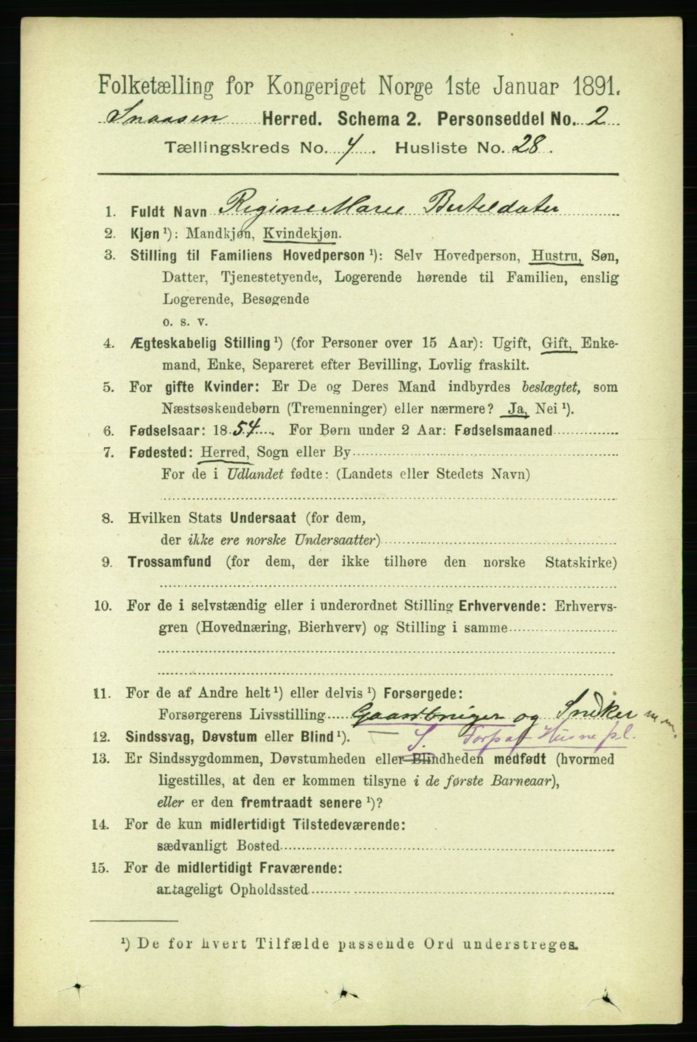 RA, 1891 census for 1736 Snåsa, 1891, p. 1260