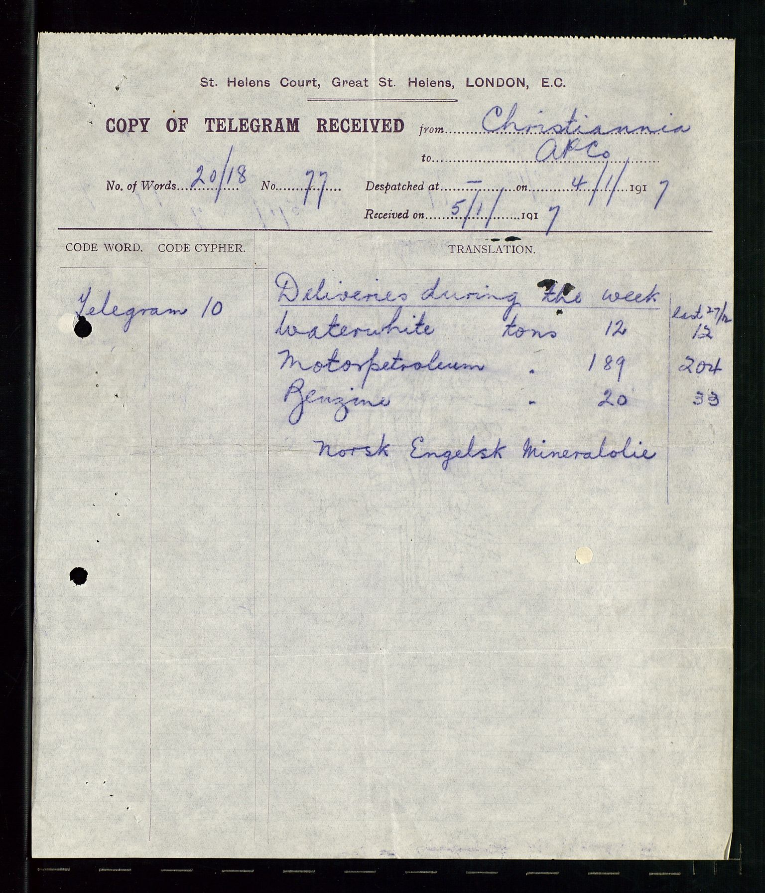 Pa 1521 - A/S Norske Shell, AV/SAST-A-101915/E/Ea/Eaa/L0001: Sjefskorrespondanse, 1917, p. 311